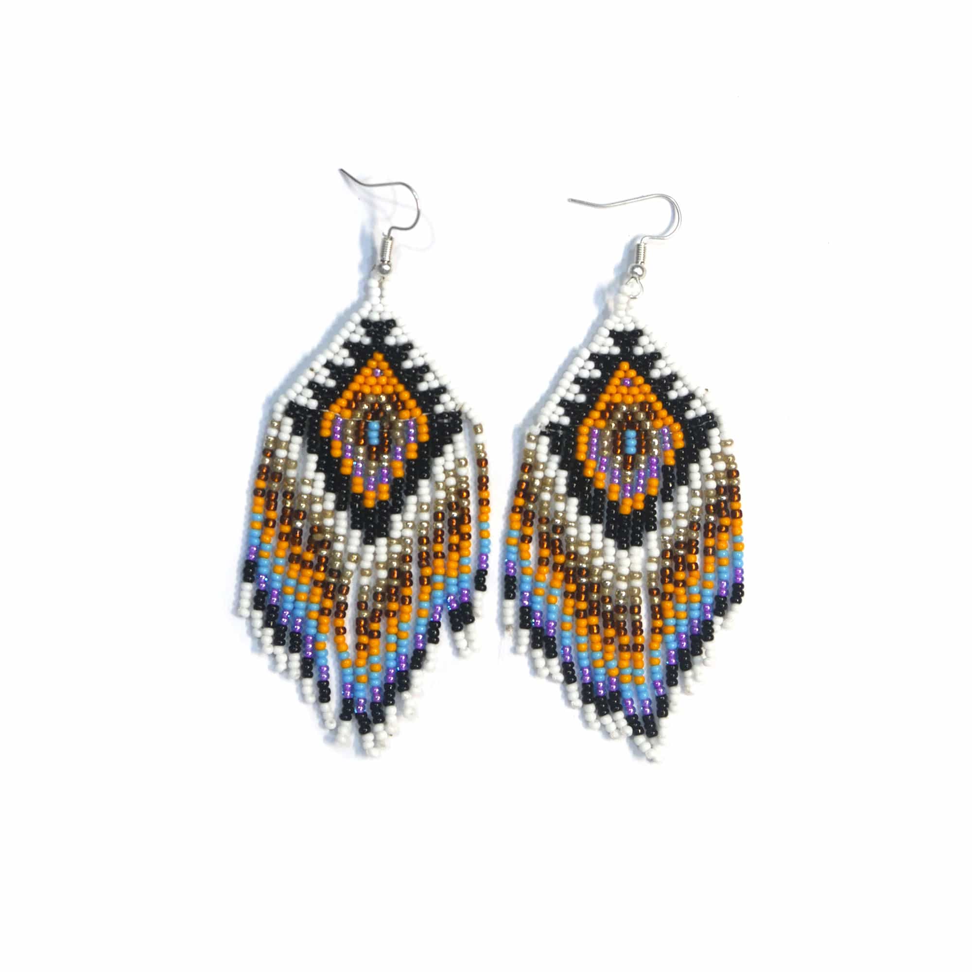 Native American Style Beaded Fringe Earrings (  white Black )