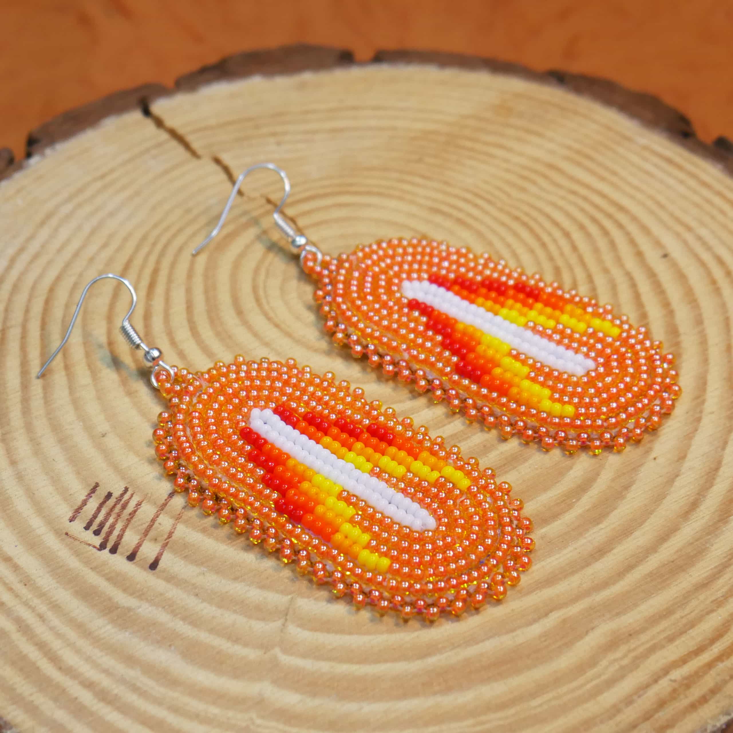 Native American Beaded Earrings Tribal beaded Earring ( Peach )