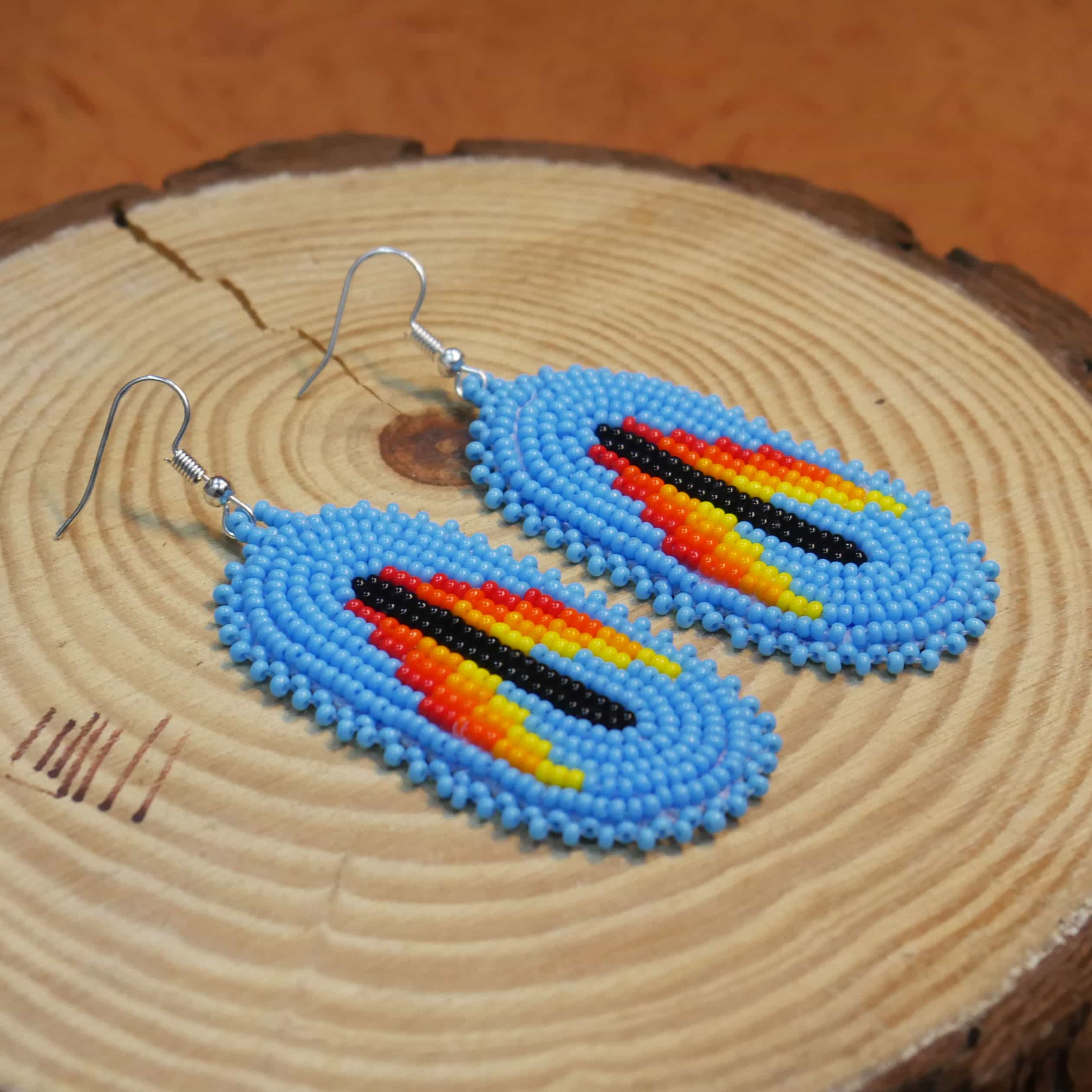 Native American Beaded Earrings Tribal beaded Earring ( Sky-Blue )