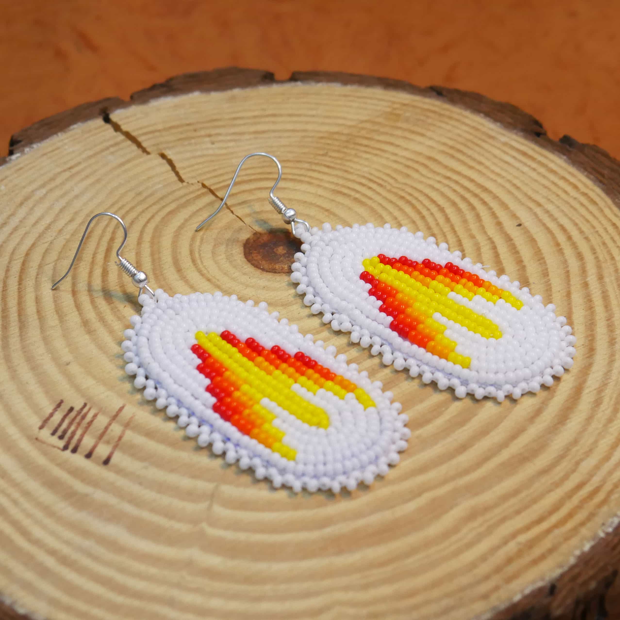 Native American Beaded Earrings Tribal beaded Earring ( White )