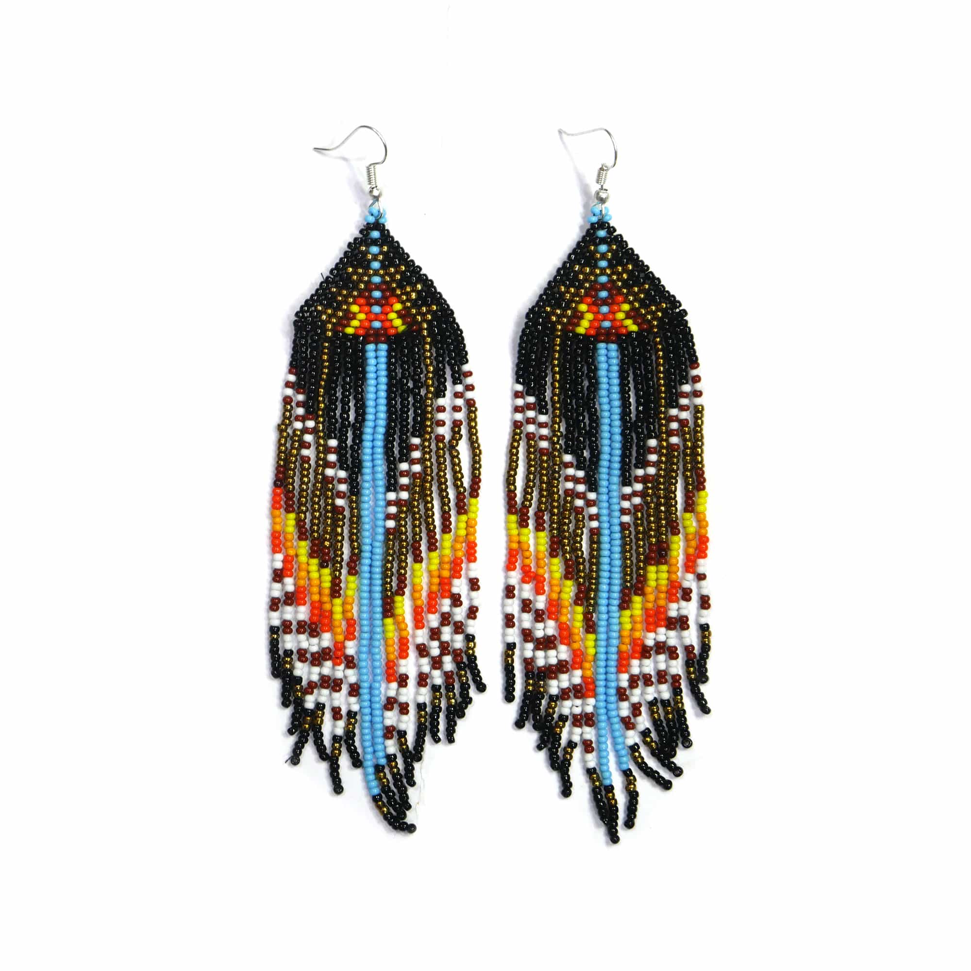 Native American Beaded Fringe Earrings ( Black & Golden )