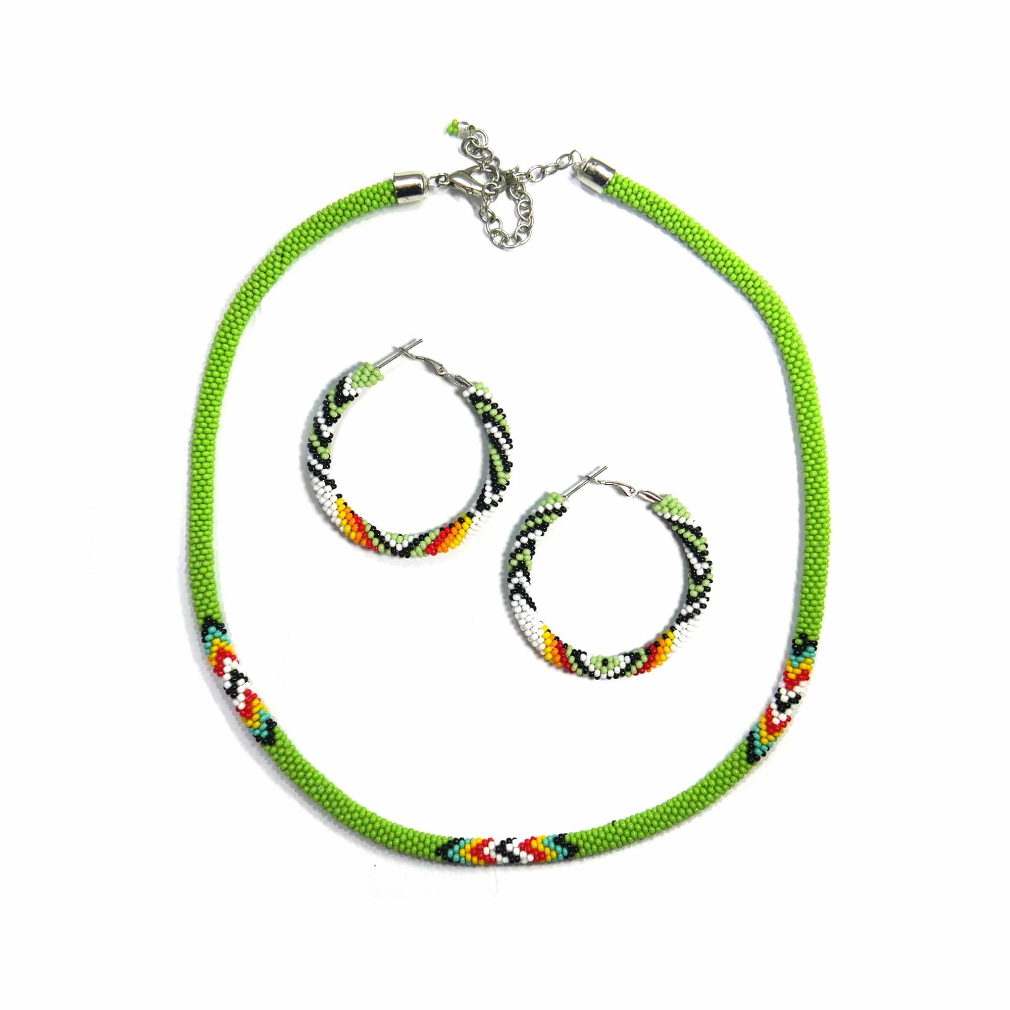 Native American Beaded Crochet Rope Necklace With Matching Earring