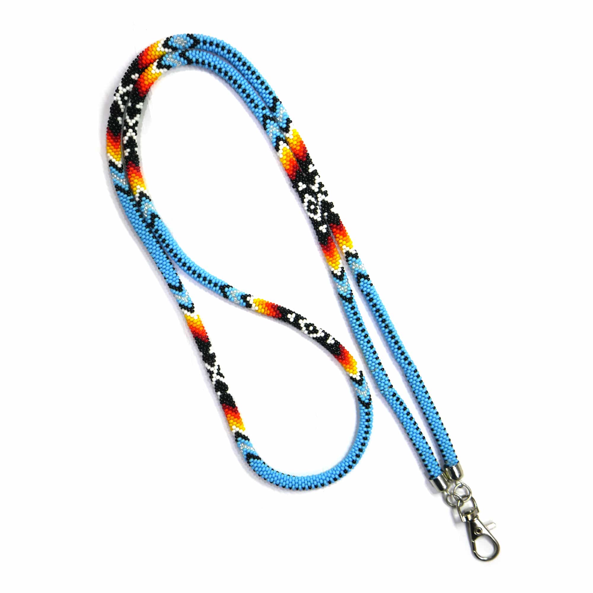 Sky-Blue Handmade Native American Green Beaded Crochet Rope Id Holder