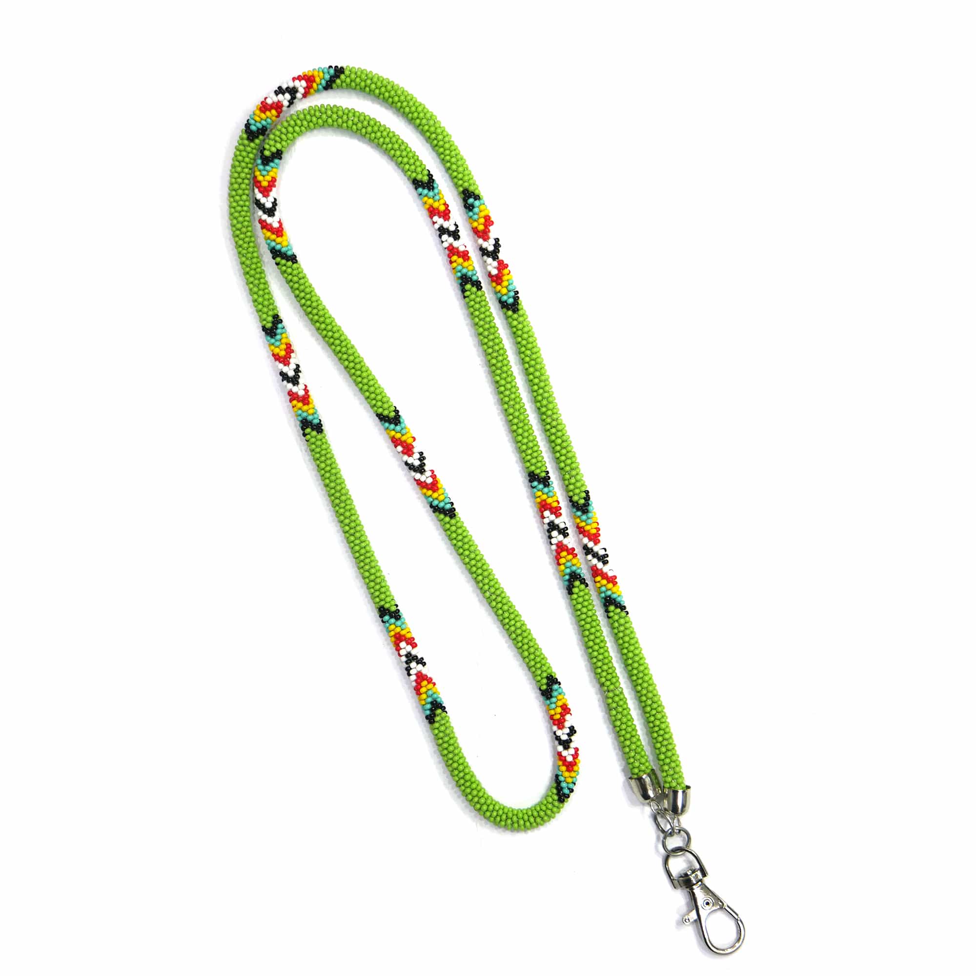 Handmade Native American Green Beaded Crochet Rope Id Holder