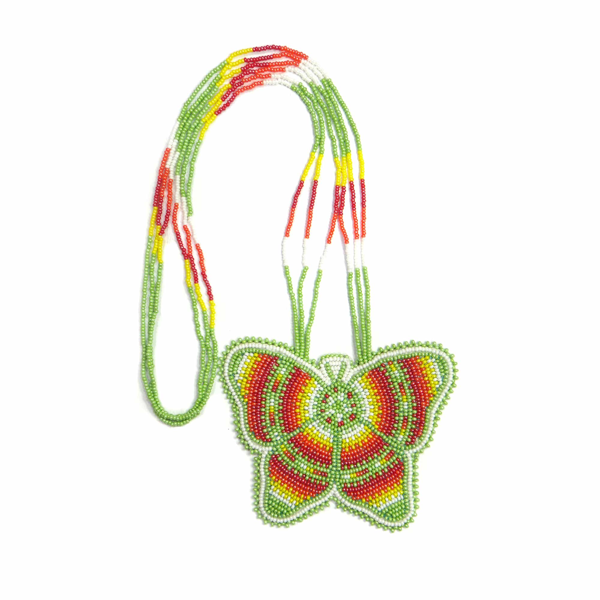 Native American Beaded Medallion Necklace ( Green Butterfly )
