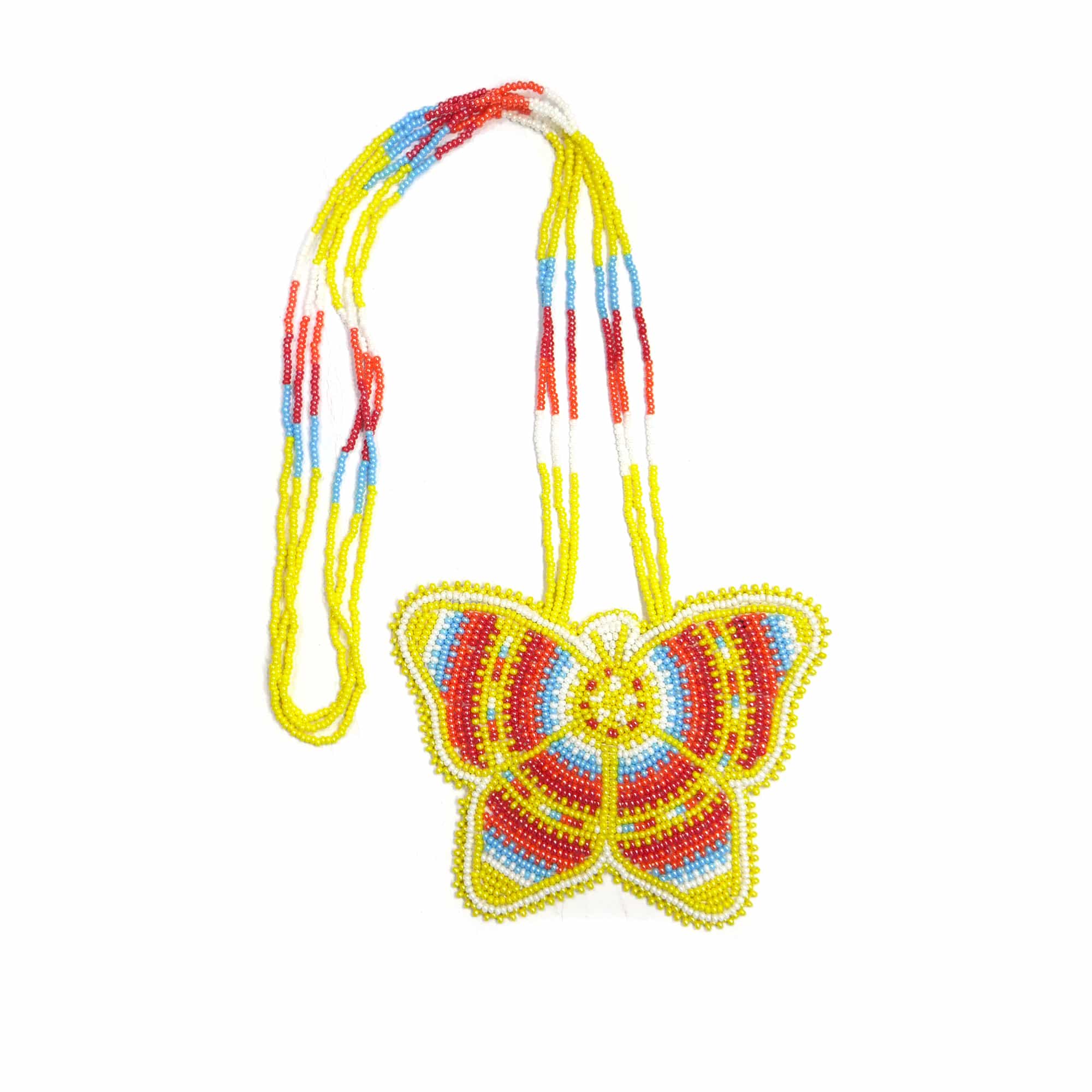 Native American Beaded Medallion Necklace ( Yellow Butterfly )
