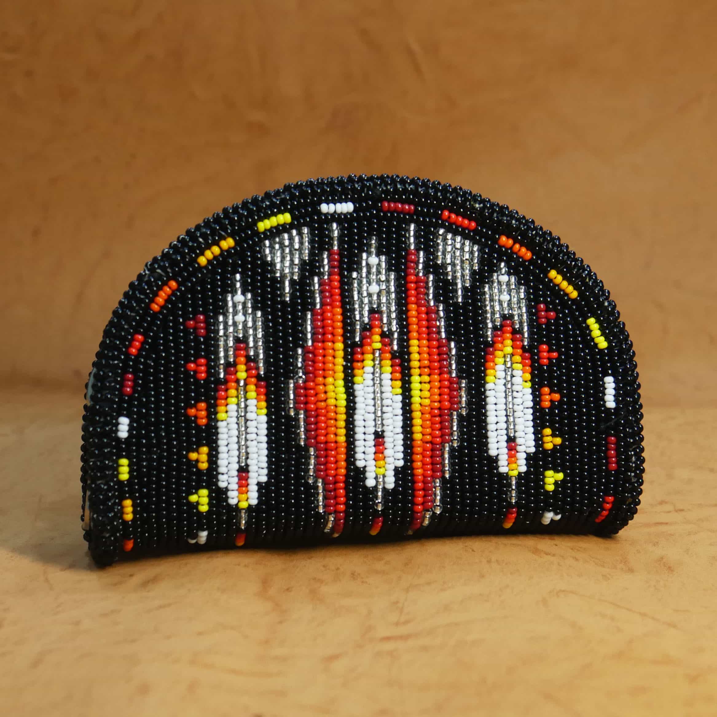 Handmade Native American Beaded Change Purse Seed Beads Coin Bag ( Black )