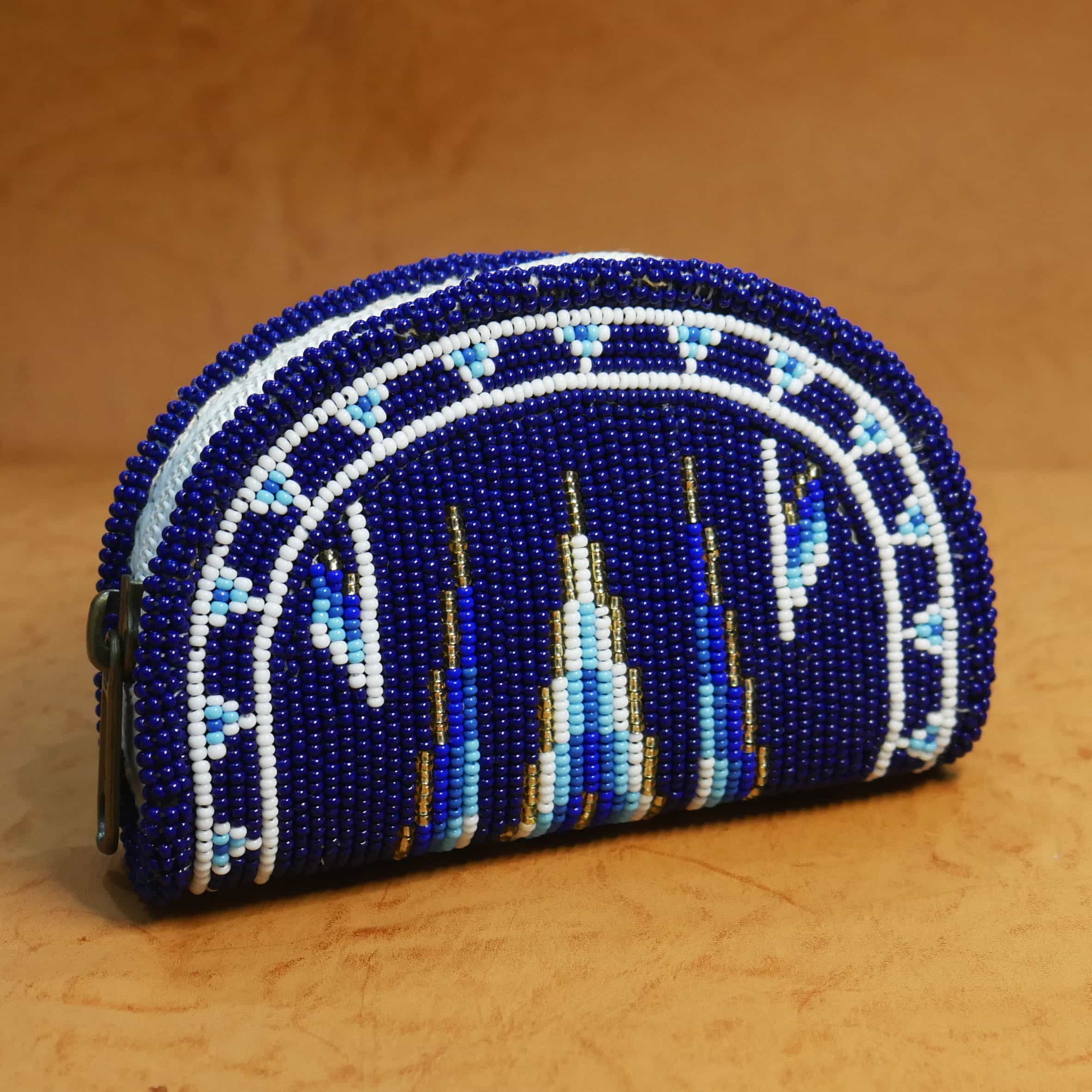 Handmade Native American Beaded Change Purse Seed Beads Coin Bag ( Blue )
