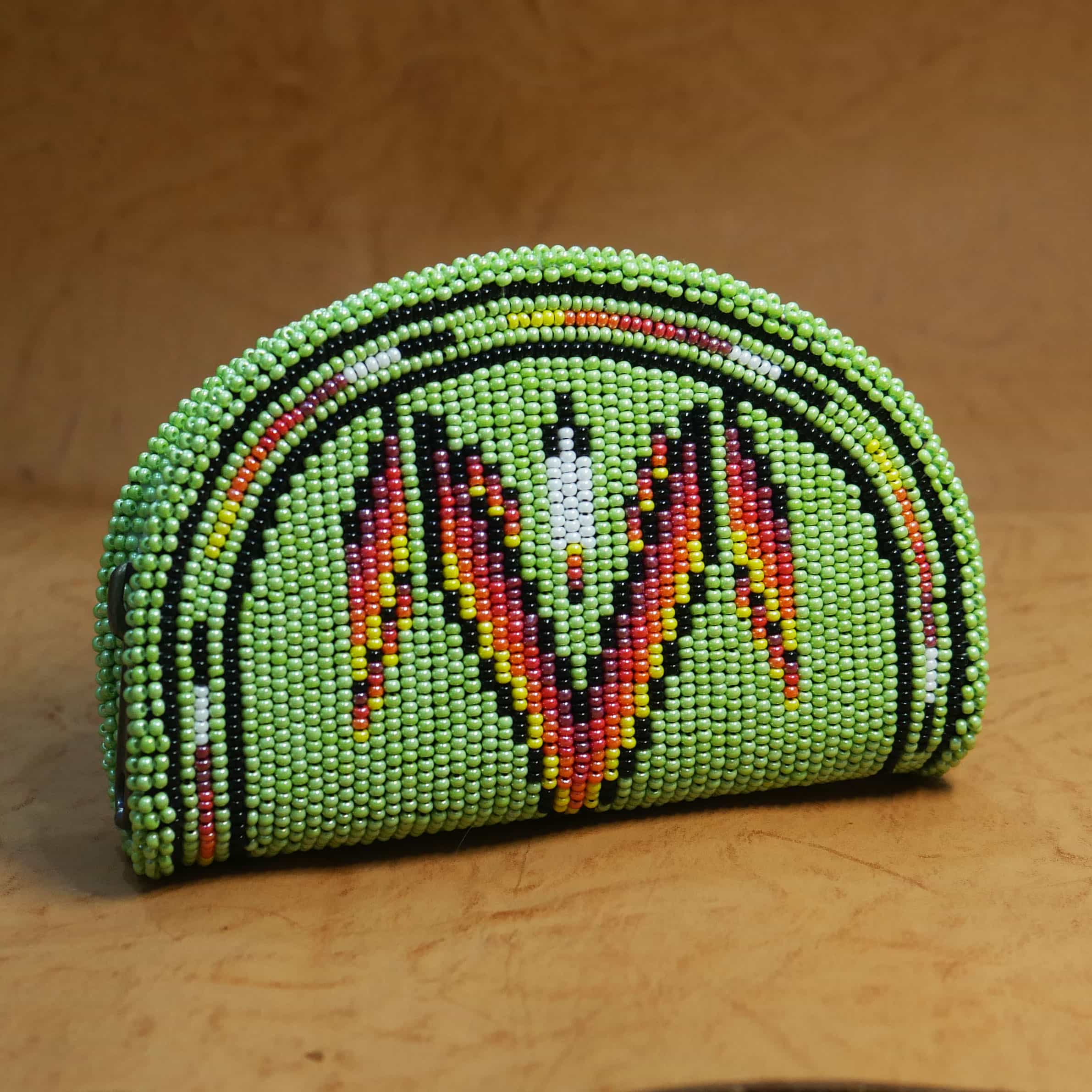 Handmade Native American Beaded Change Purse Seed Beads Coin Bag ( Light Green )