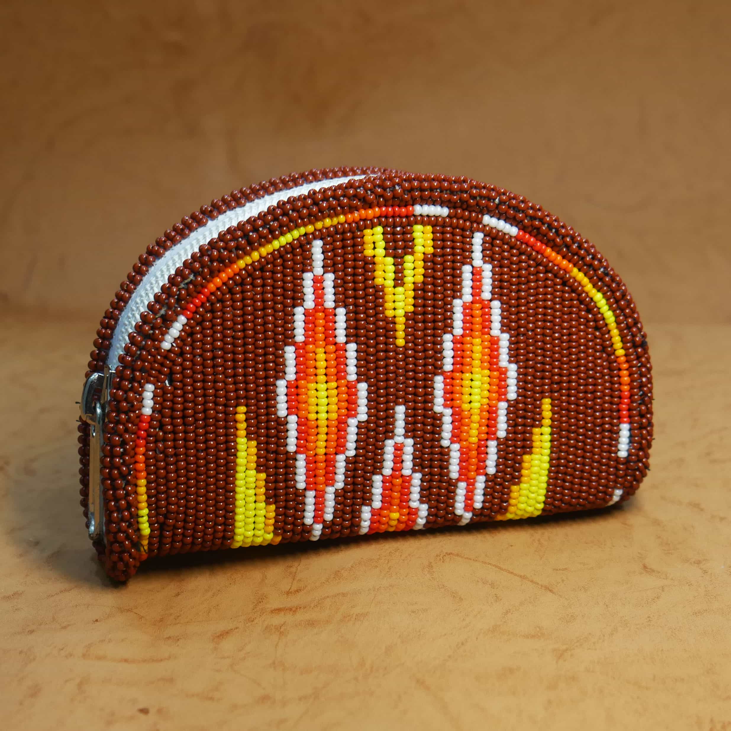 Handmade Native American Beaded Change Purse Seed Beads Coin Bag ( Brown )