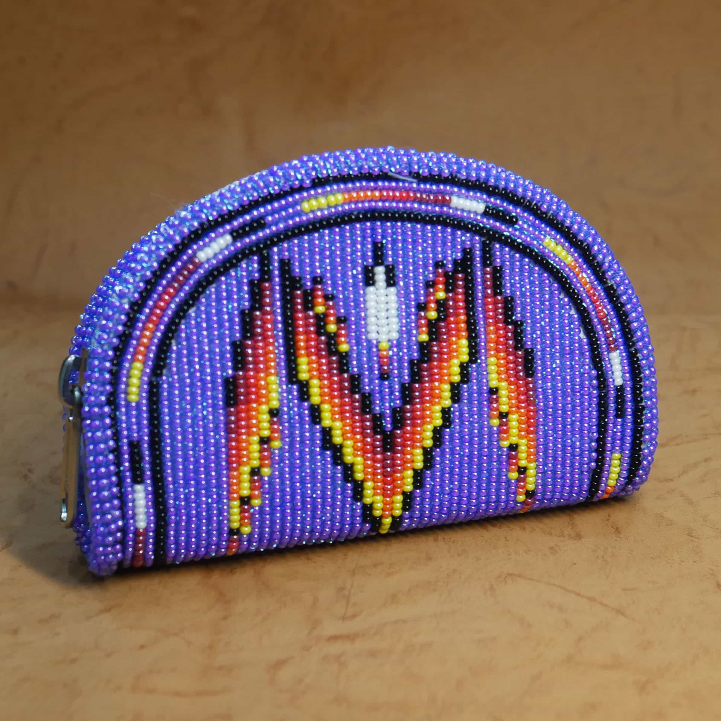 Handmade Native American Beaded Change Purse Seed Beads Coin Bag ( Purple )