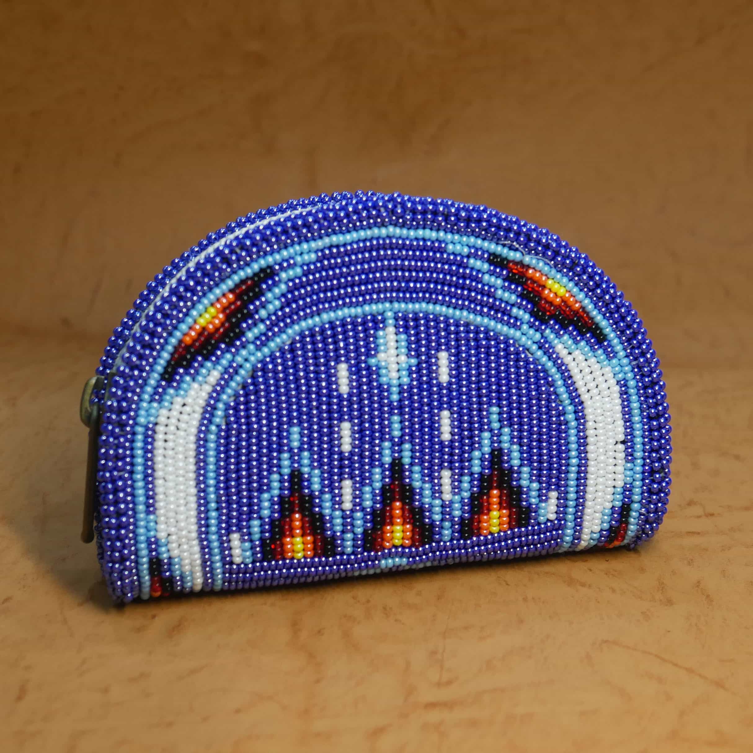Handmade Native American Beaded Change Purse Seed Beads Coin Bag ( Blue )