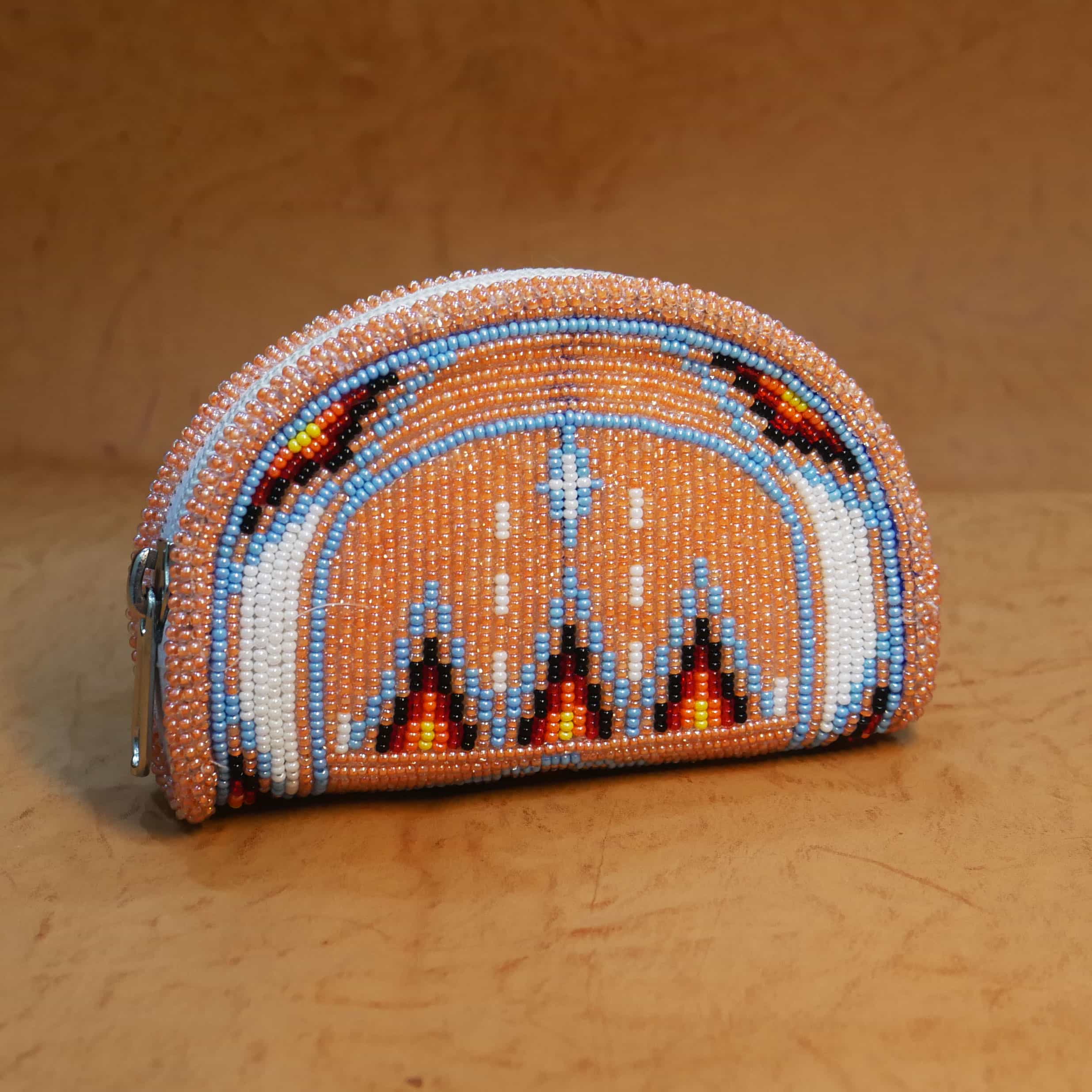 Handmade Native American Beaded Change Purse Seed Beads Coin Bag (  Peach )