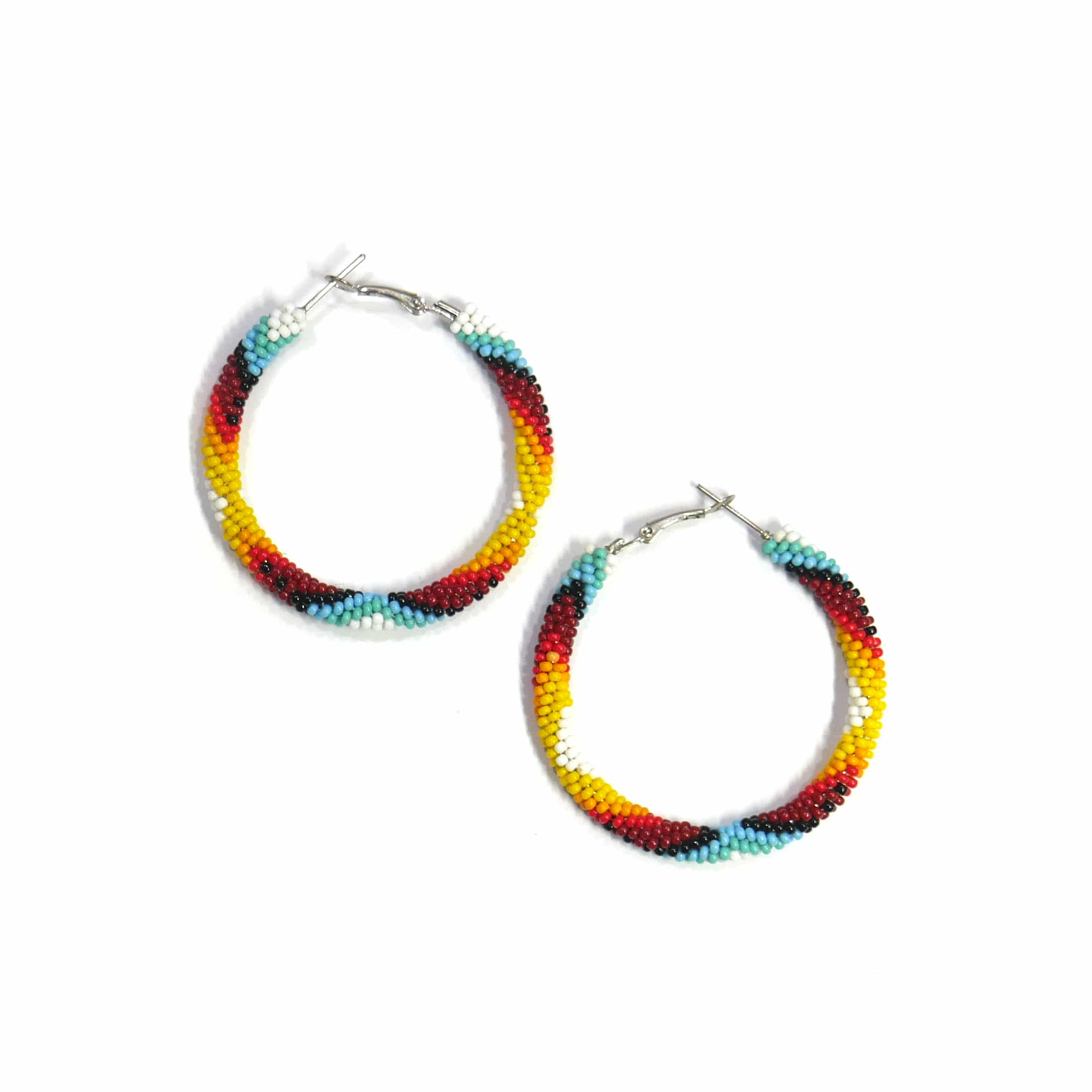 Native American Style Beaded Hoop Earrings Multi-Color