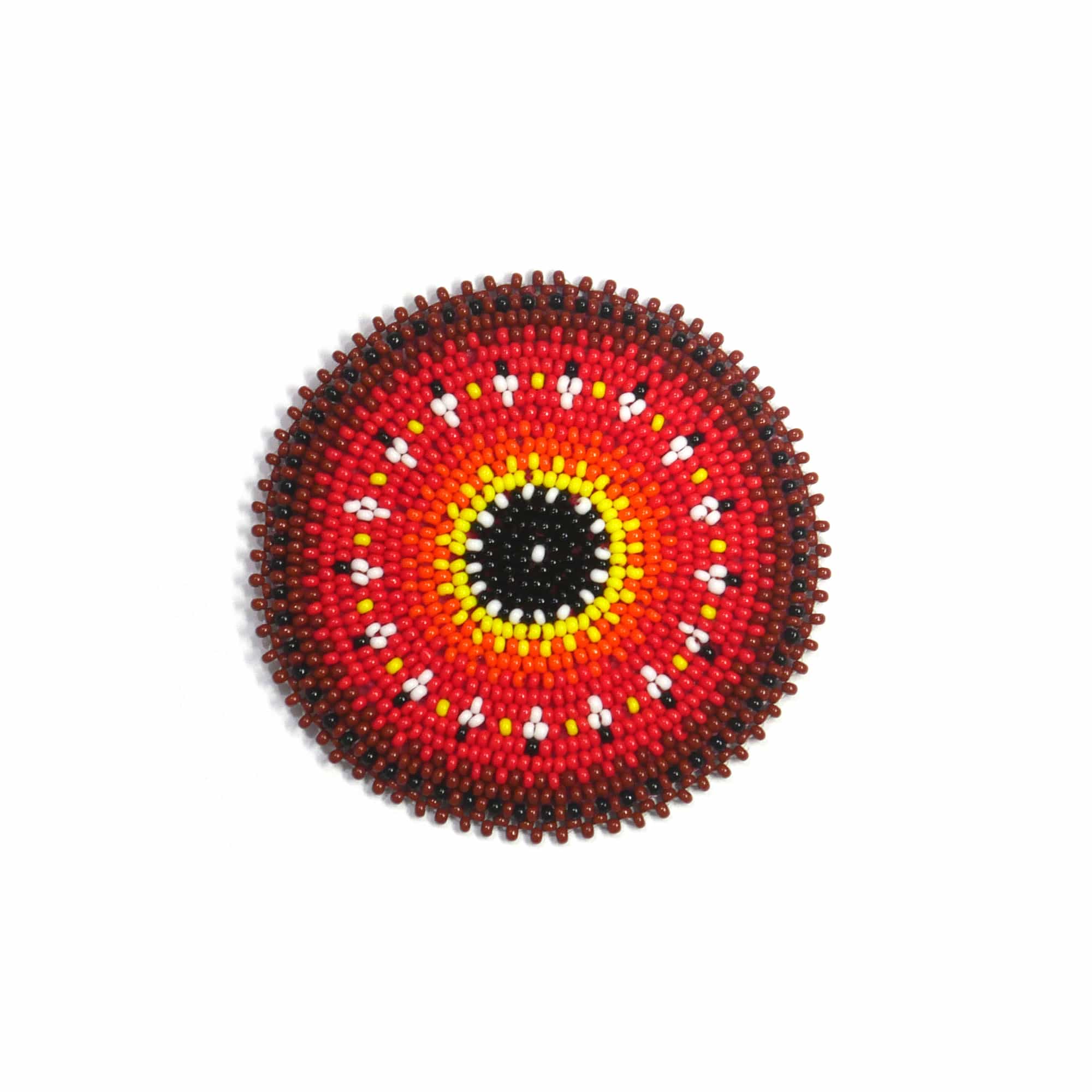 2.5 inch Star seed bead Rosette beaded patch, medallion, rosette applique Brown Fire