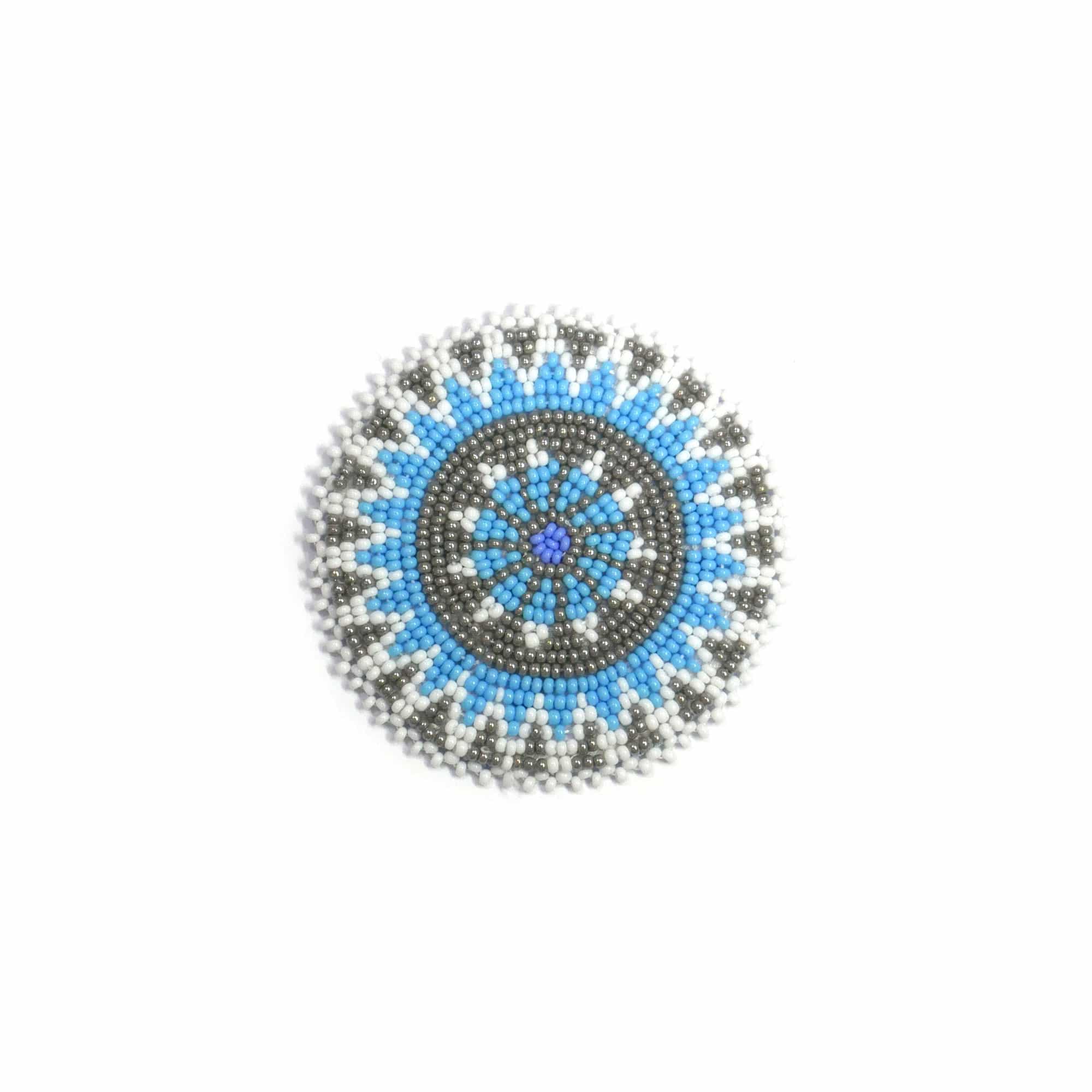 2.5 inch Star bead Rosette beaded patch, medallion, rosette applique White & Sky-Blue