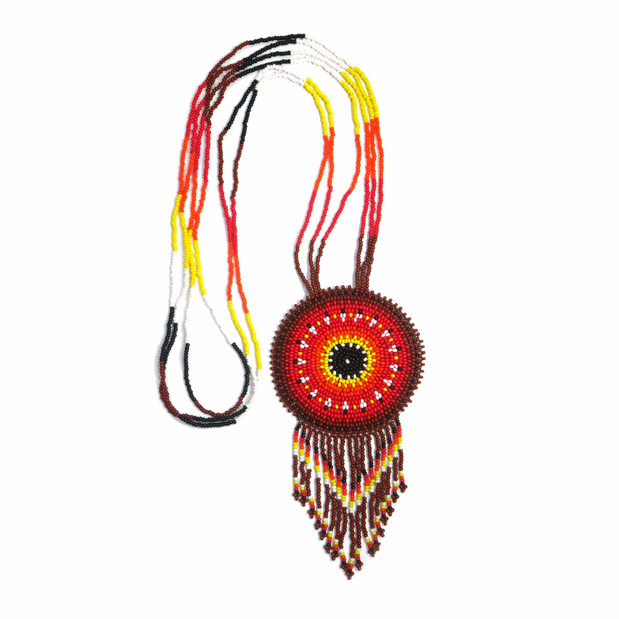 Native American Beaded Medallion Necklace (Brown Fire )
