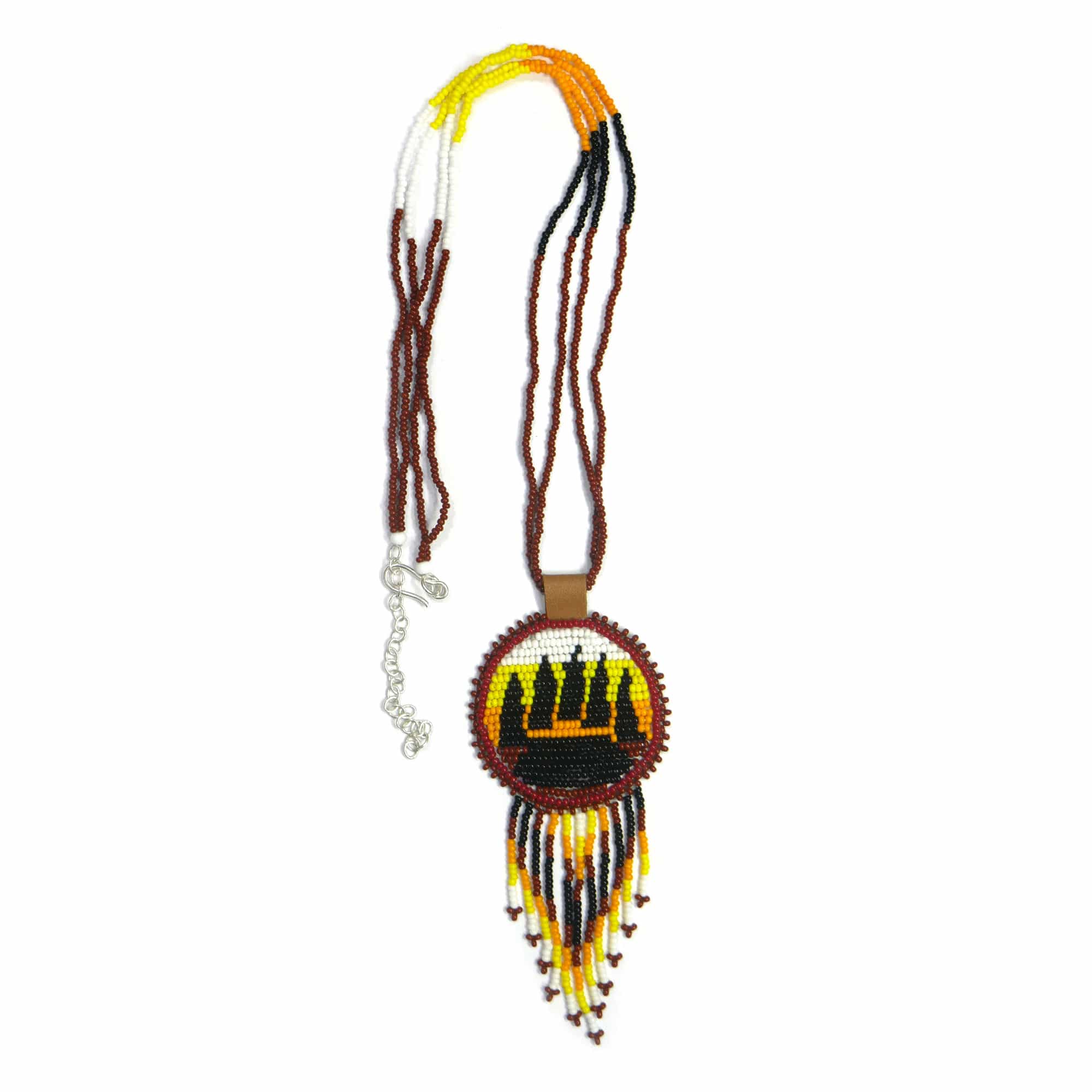 Native American Beaded Medallion Necklace (Brown Bear-paw)