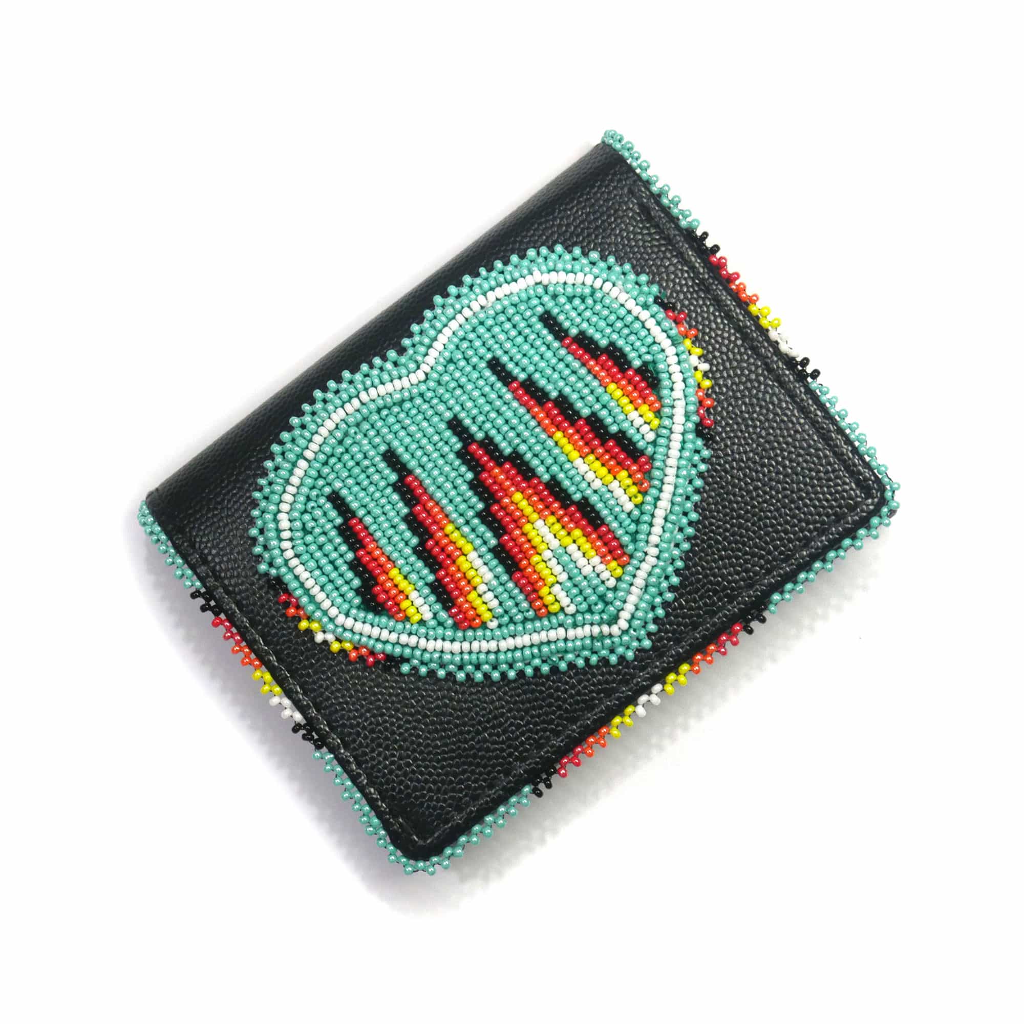 Native Beaded Leather Purse, Coin Purse , Card Holder (Turquoise Heart )