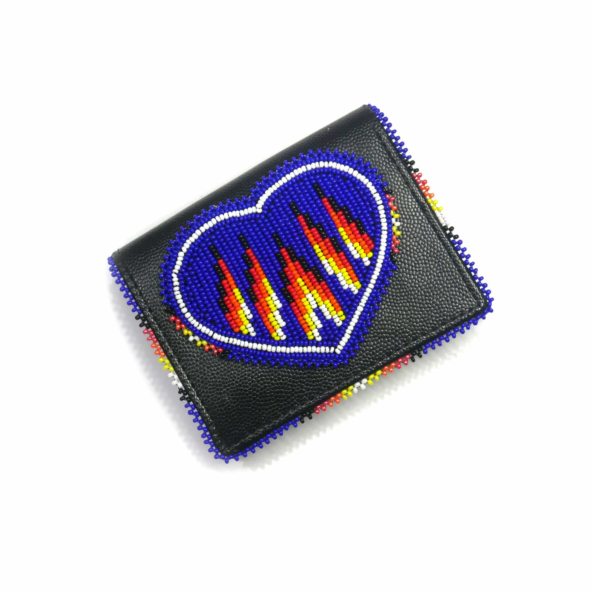 Native Beaded Leather Purse, Coin Purse , Card Holder (Blue Heart )