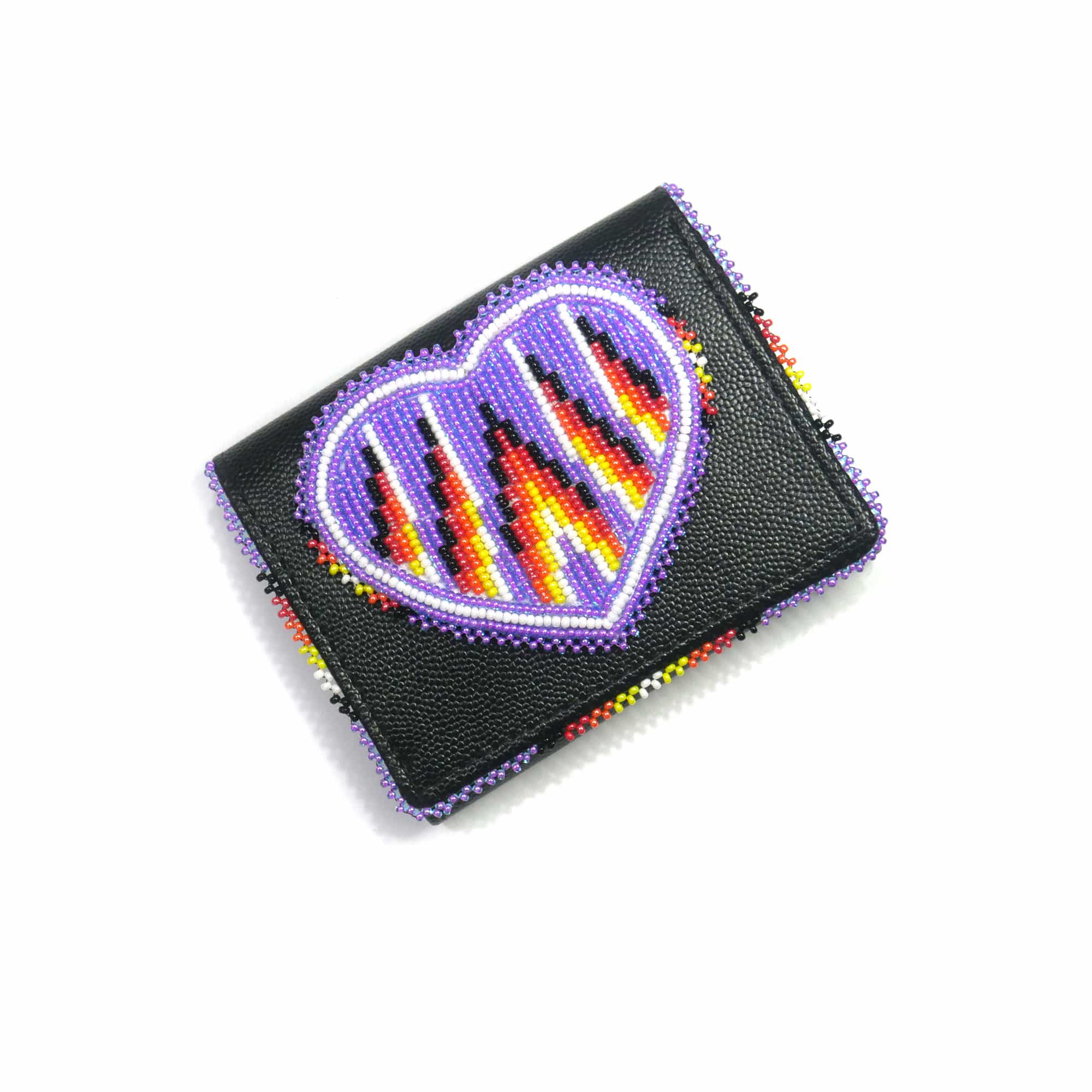 Native Beaded Leather Purse, Coin Purse , Card Holder (Purple Heart )