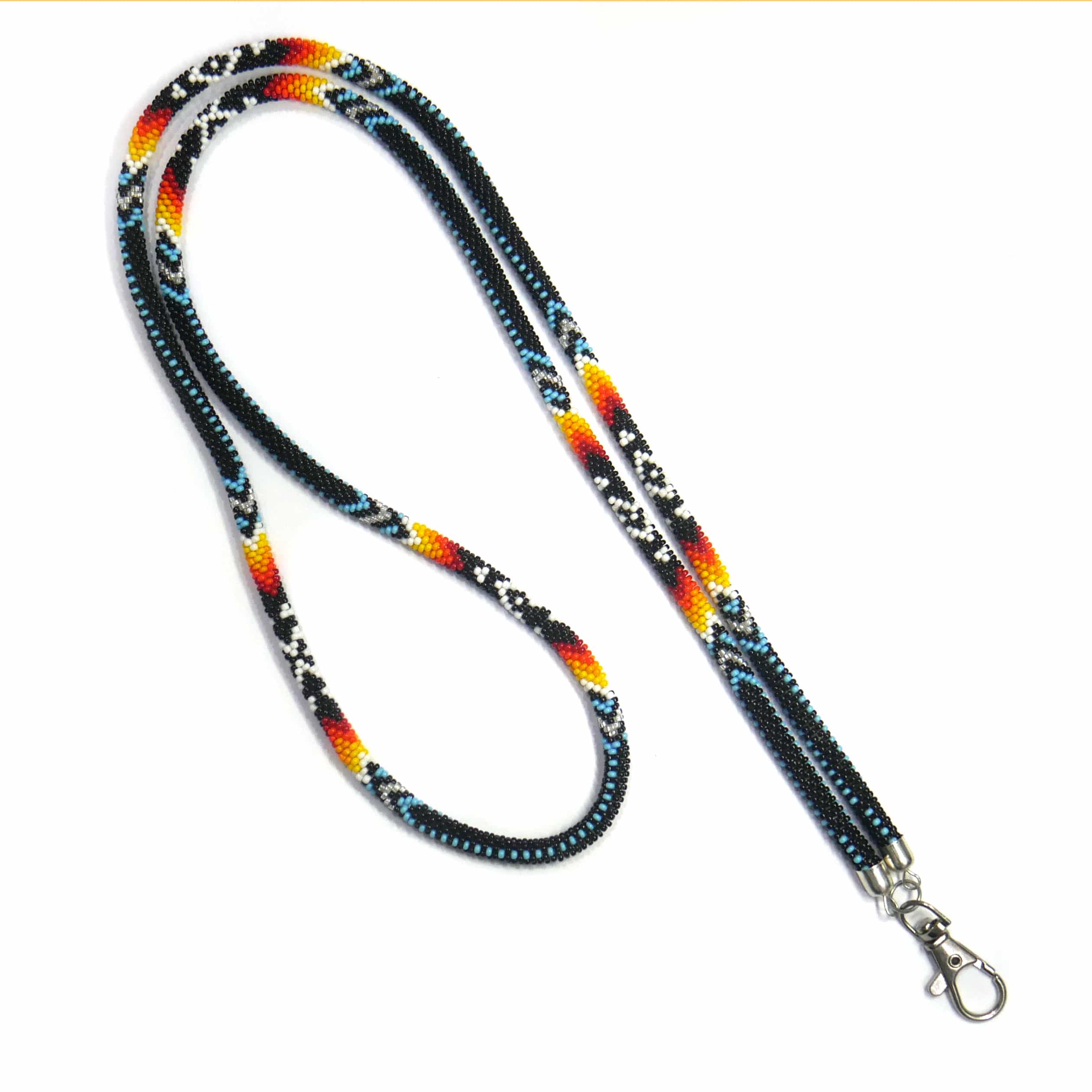 Black Handmade Native American Green Beaded Crochet Rope Id Holder