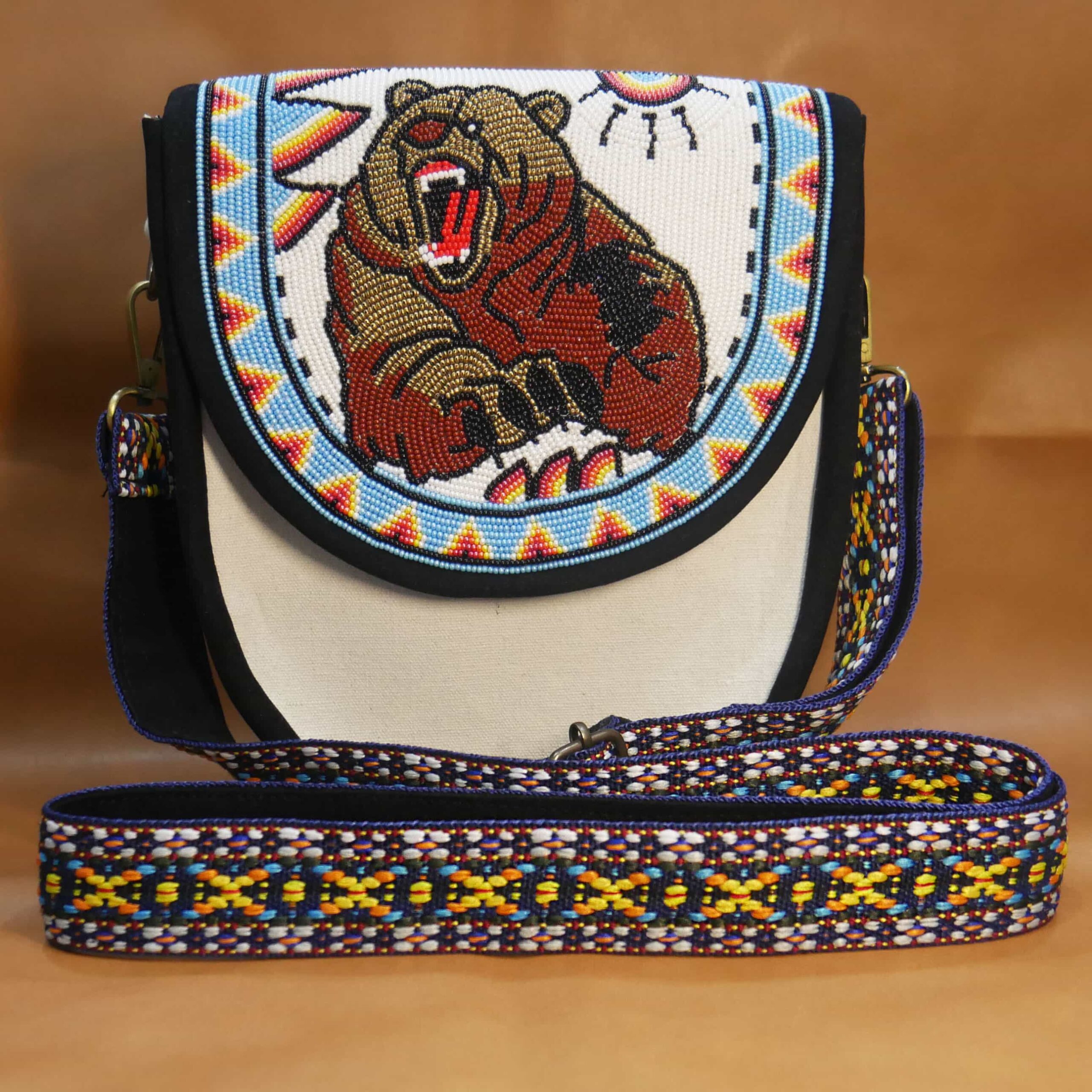Handmade Native American Beaded Canvas Crossbody Bag , Shoulder Bag, Gift for Her, Gift for him ( Sly-Blue & Black )