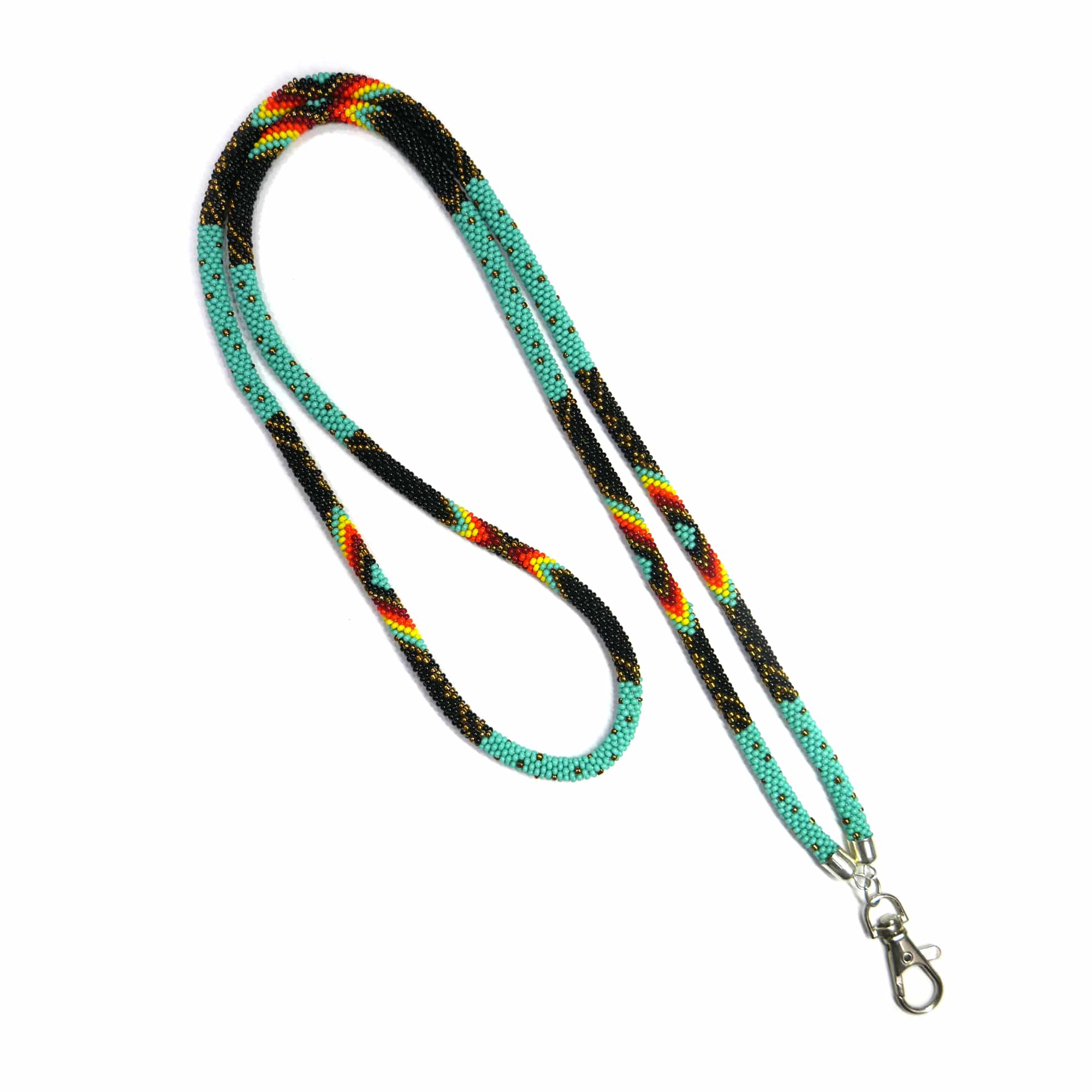 Turquoise Handmade Native American Green Beaded Crochet Rope Id Holder