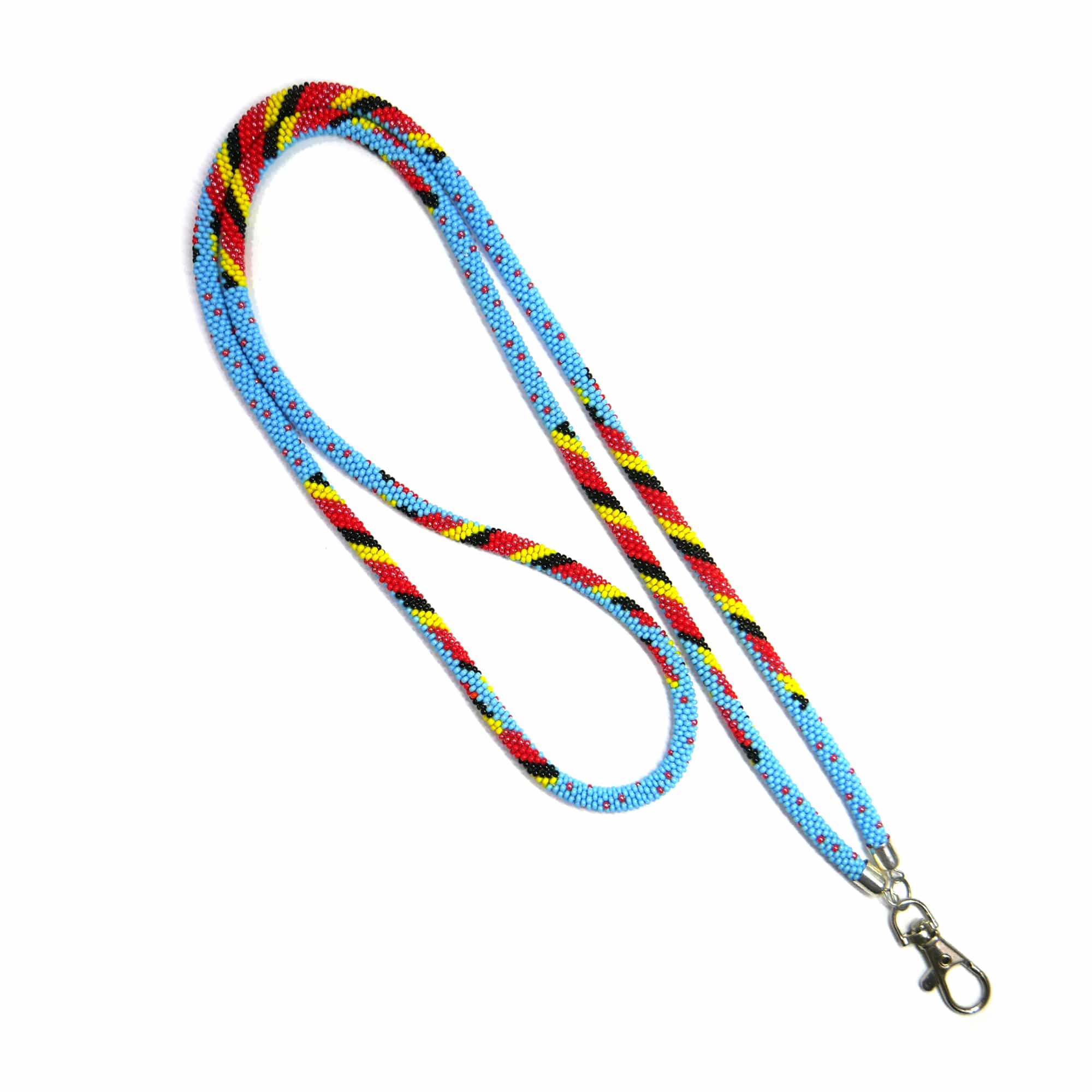 Sky-Blue Red Handmade Native American Green Beaded Crochet Rope Id Holder