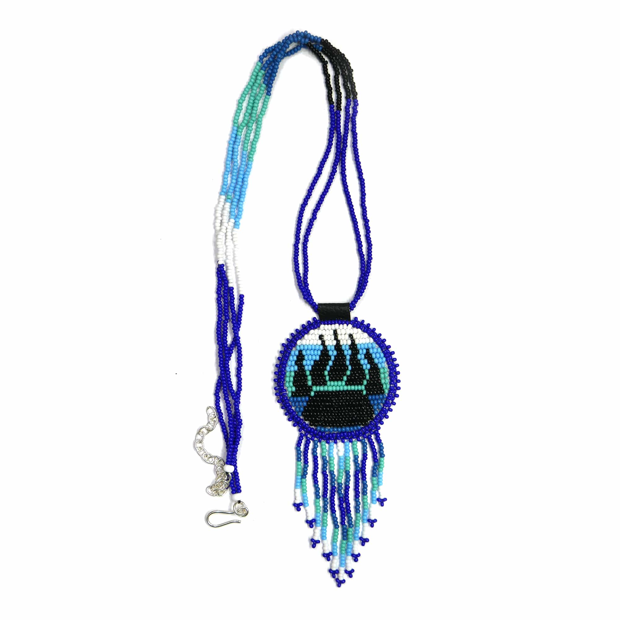 Native American Beaded Medallion Necklace (Blue Bear-paw)