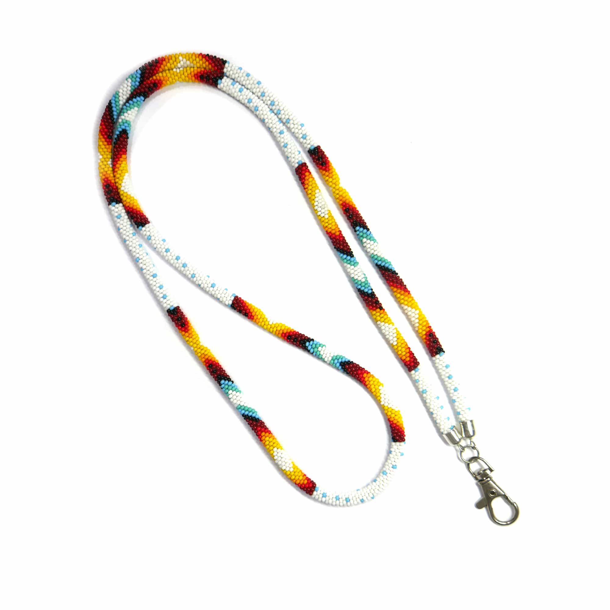 White Multi Handmade Native American Green Beaded Crochet Rope Id Holder