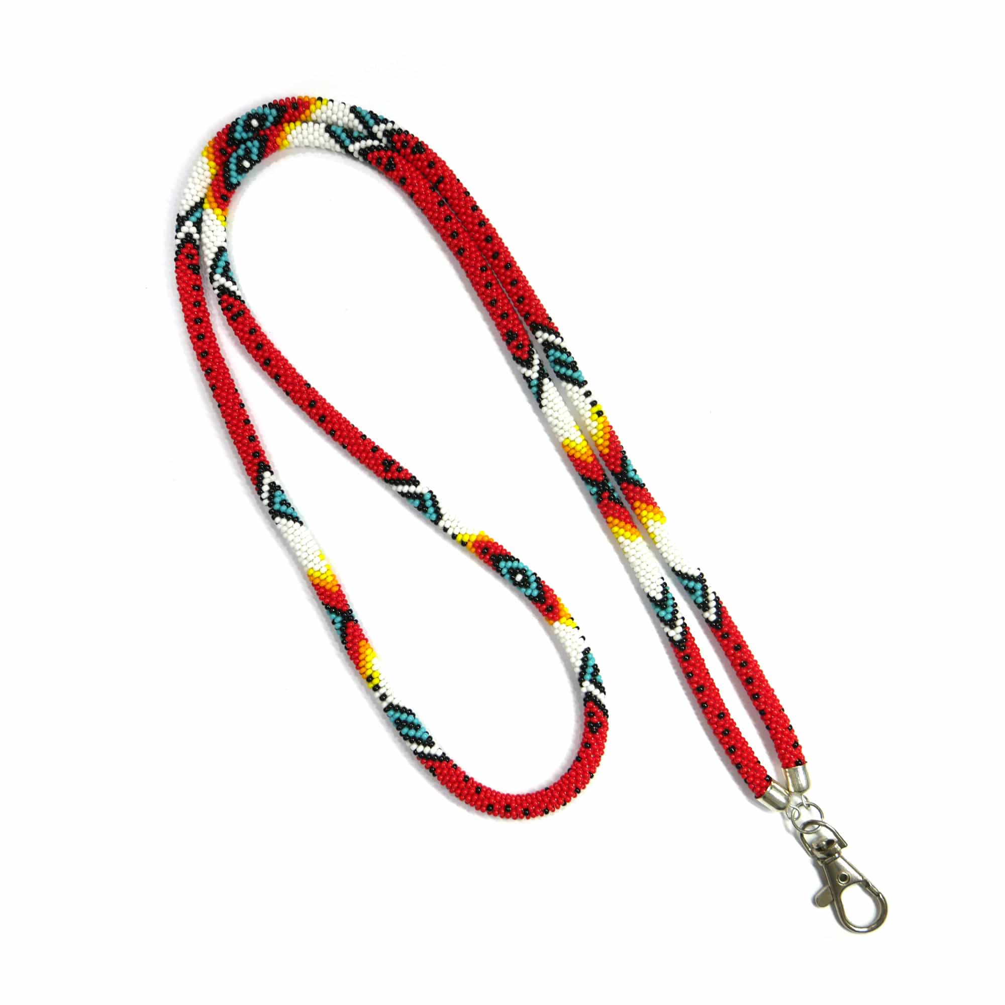 Red Multi Handmade Native American Green Beaded Crochet Rope Id Holder