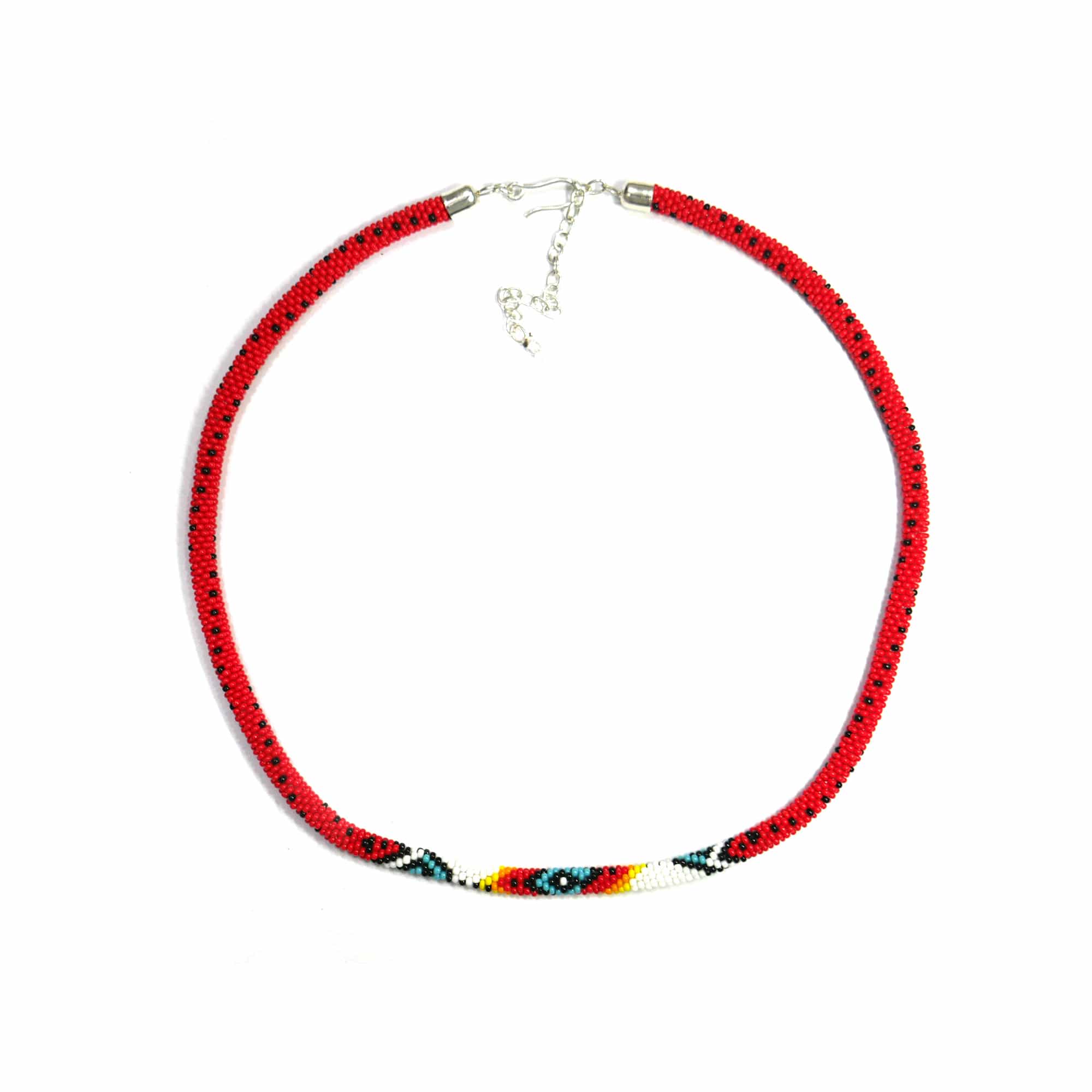 Red Multi Native American Beaded Crochet Rope Necklace With Matching Earring