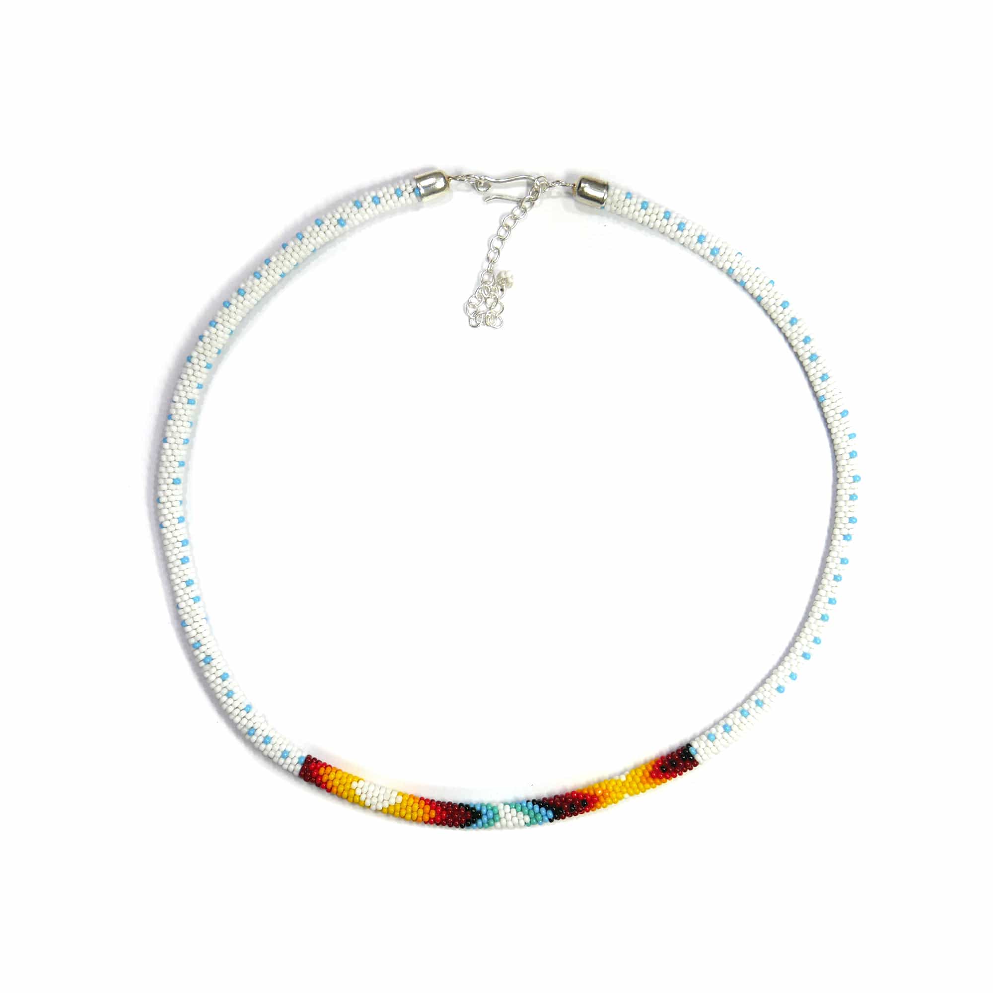 White Multi Native American Beaded Crochet Rope Necklace With Matching Earring