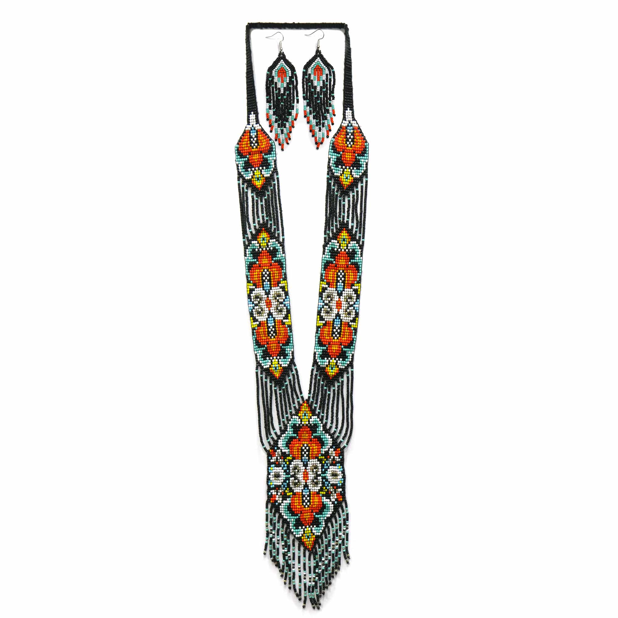 Handmade Native American Beaded Necklace Set ( Black Multi )