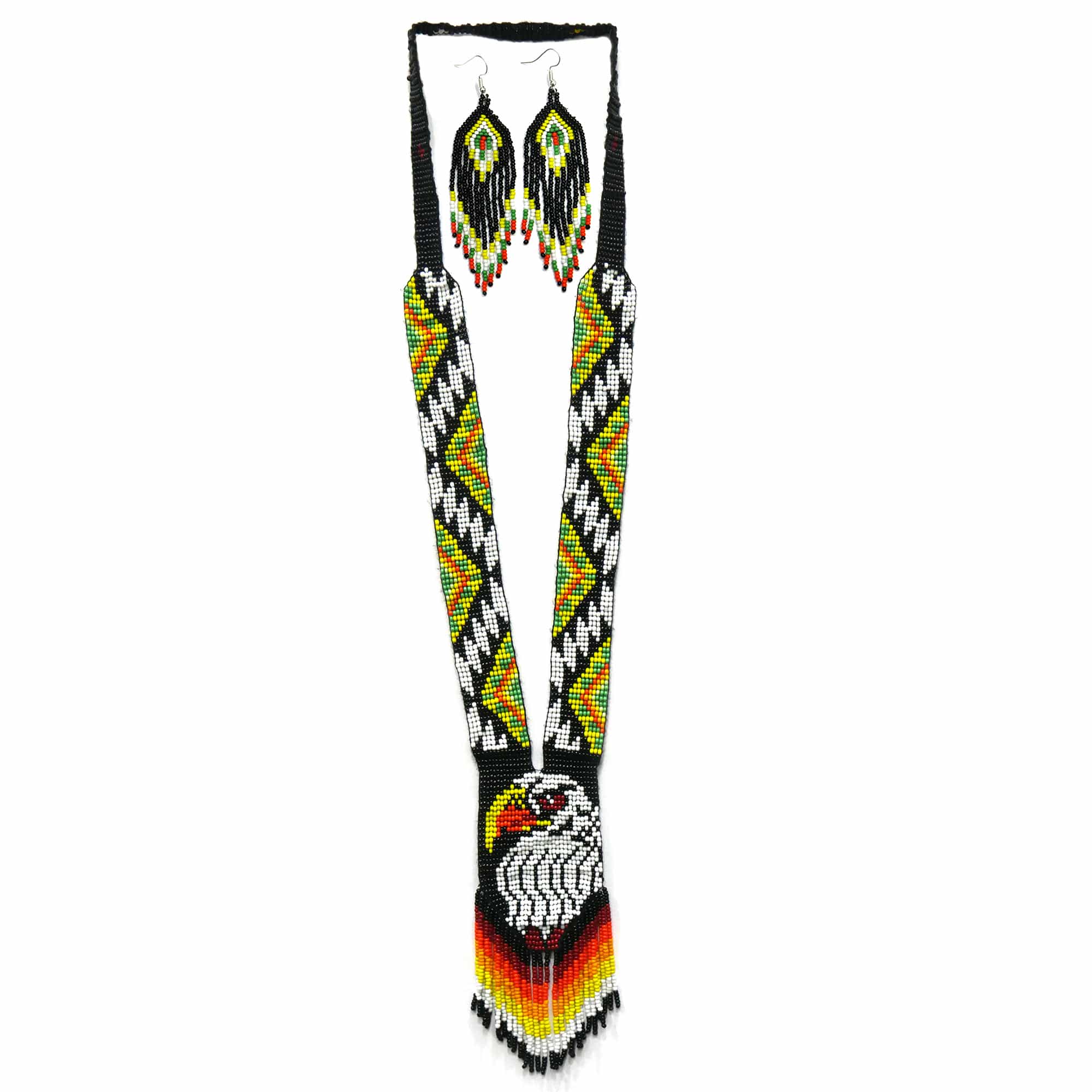 Handmade Native American Beaded Necklace Set ( Black Eagle Multi )