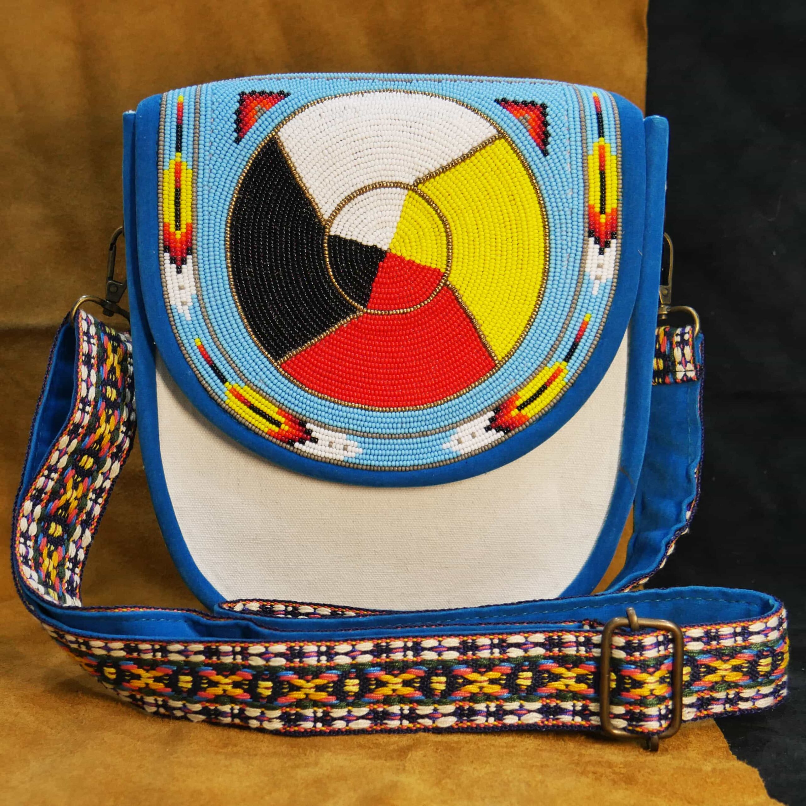Handmade Native American Beaded Canvas Crossbody Bag , Shoulder Bag, Gift for Her, Gift for him ( 4 Direction)