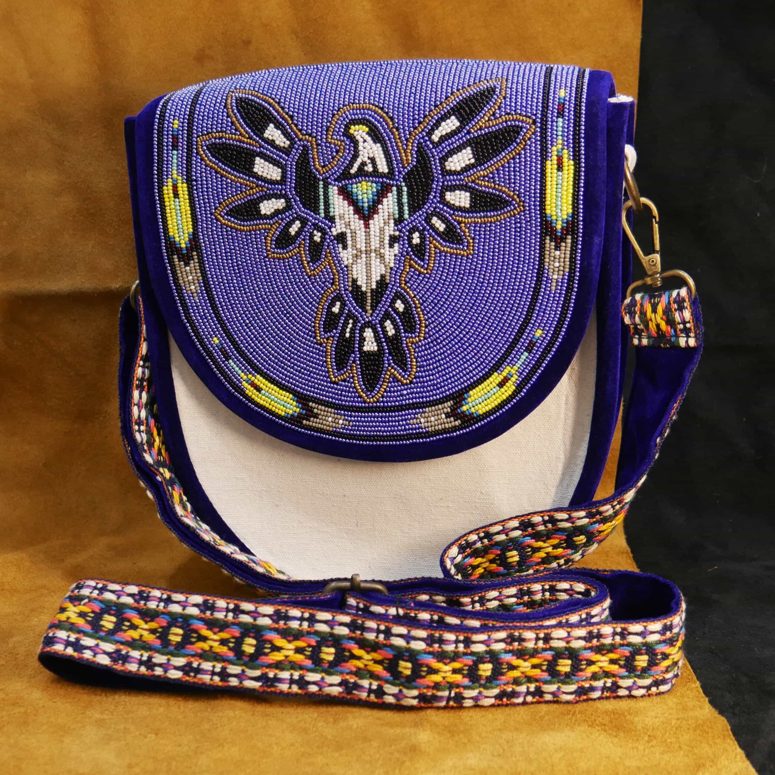 Handmade Native American Beaded Canvas Crossbody Bag , Shoulder Bag, Gift for Her, Gift for him ( Thunderbird Skull )