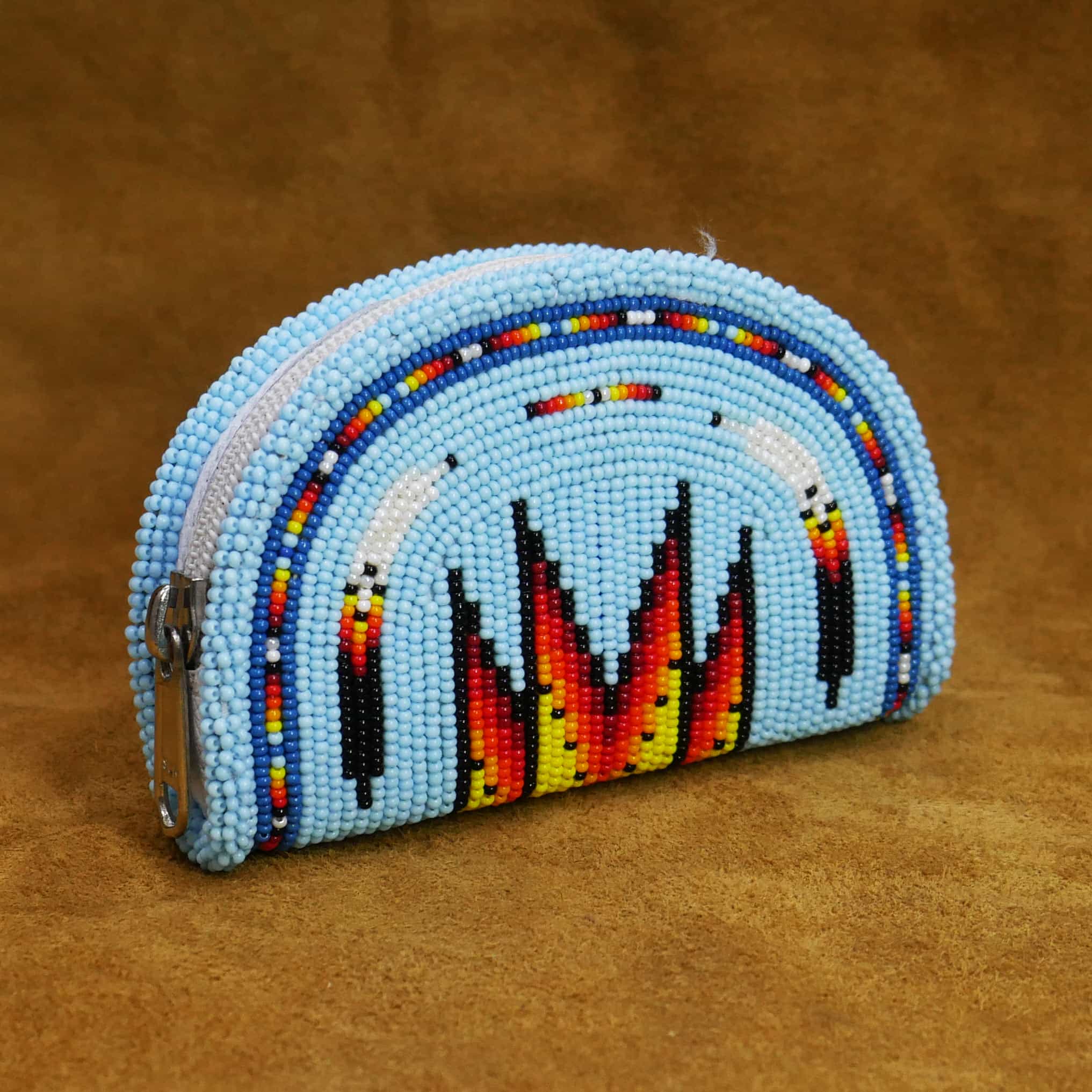 Handmade Native American Beaded Change Purse Seed Beads Coin Bag ( Light Blue )
