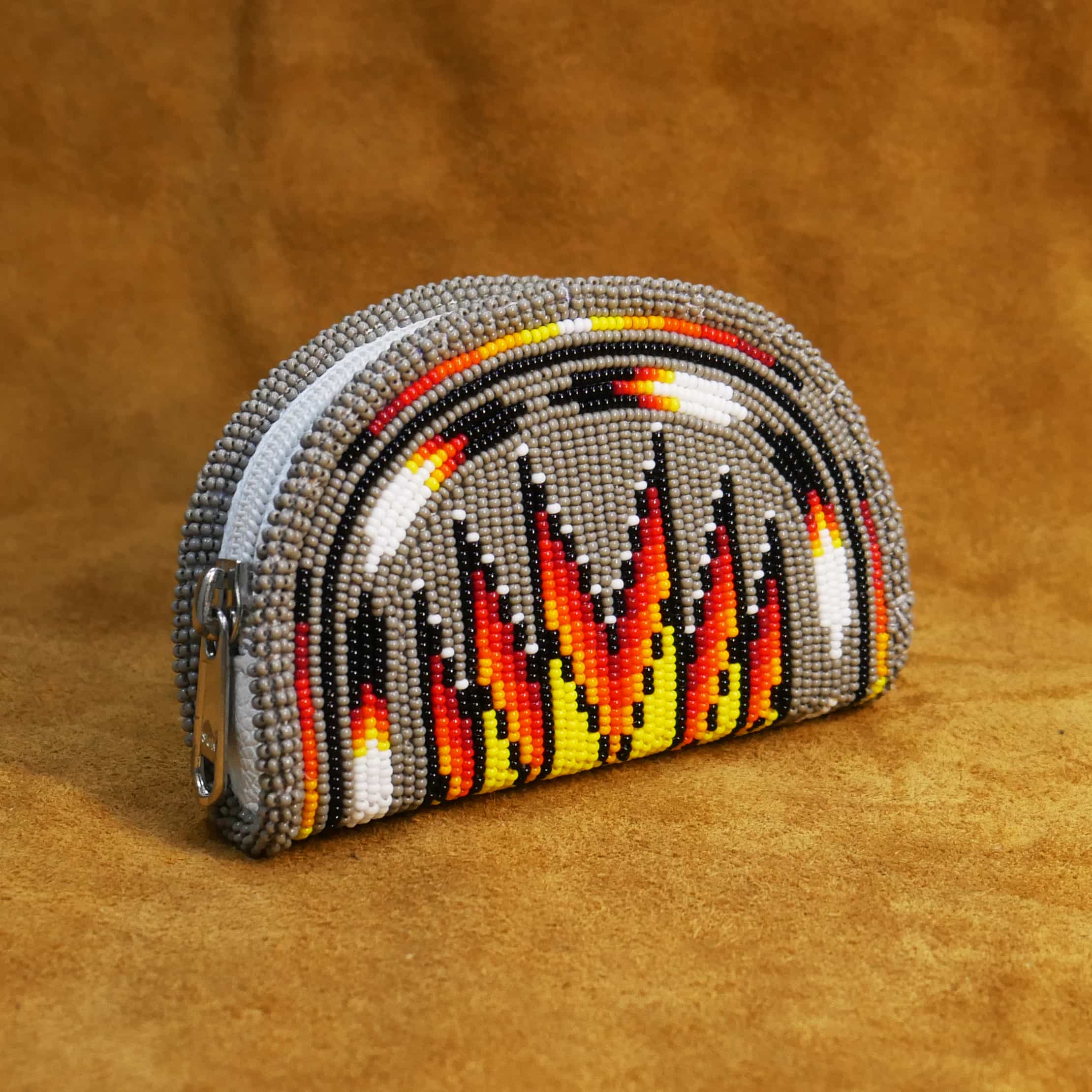 Handmade Native American Beaded Change Purse Seed Beads Coin Bag ( Grey )