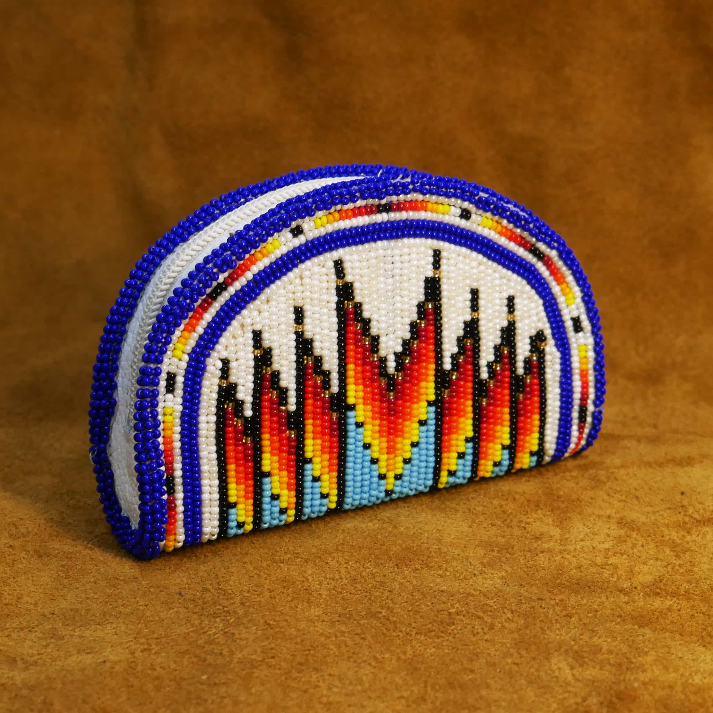 Handmade Native American Beaded Change Purse Seed Beads Coin Bag ( White & Blue )