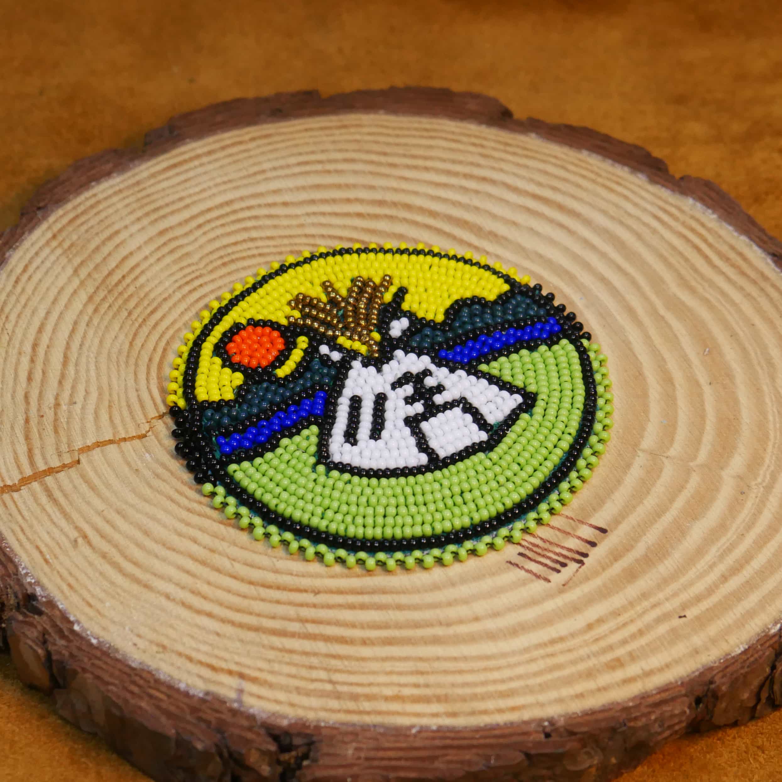 2.75 inch Star seed bead Rosette beaded patch, medallion, rosette applique Green Tee Pee