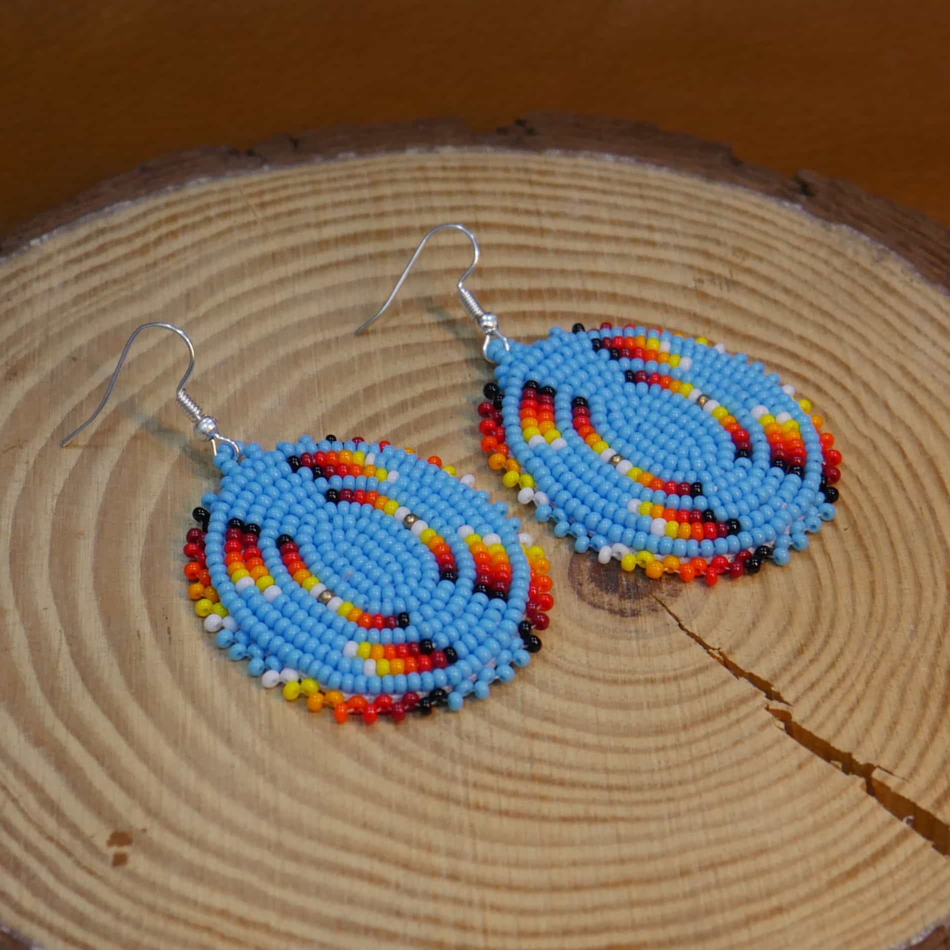 Native American Beaded Earrings Tribal beaded Earring ( Sky-Blue )
