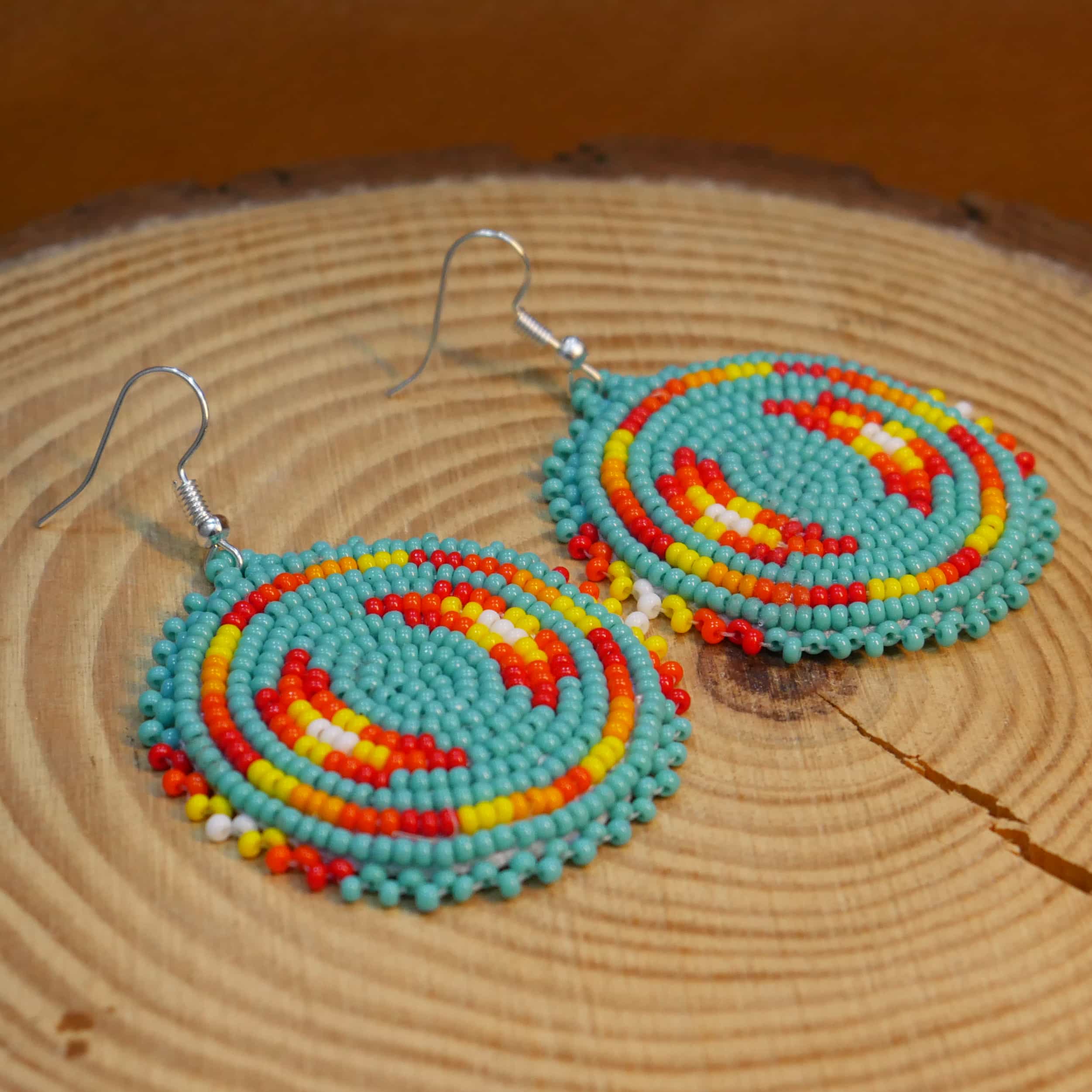 Native American Beaded Earrings Tribal beaded Earring ( Turquoise )
