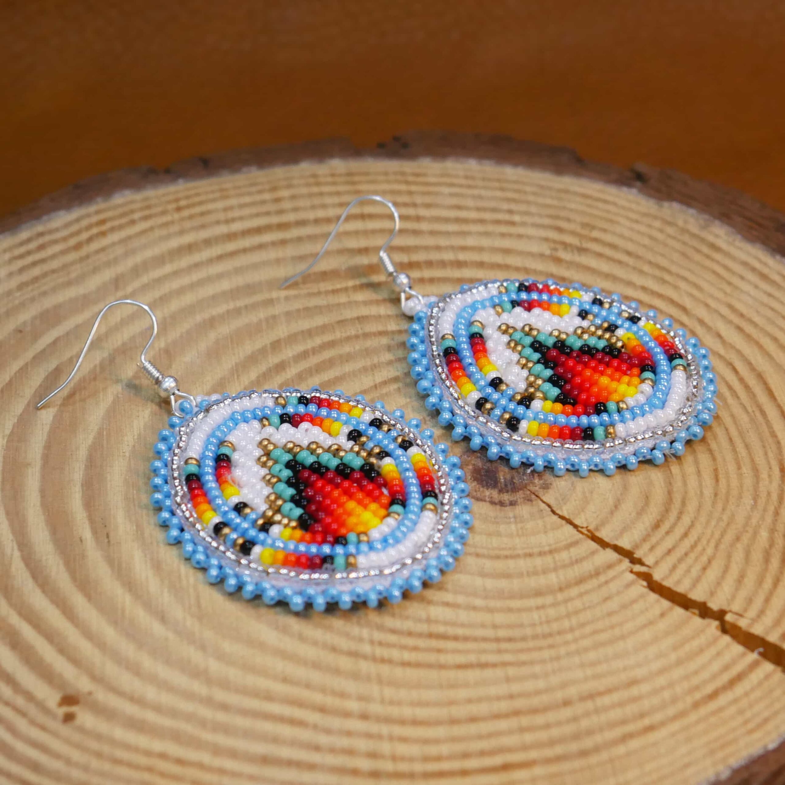 Native American Beaded Earrings Tribal beaded Earring ( Sky-Blue & White )