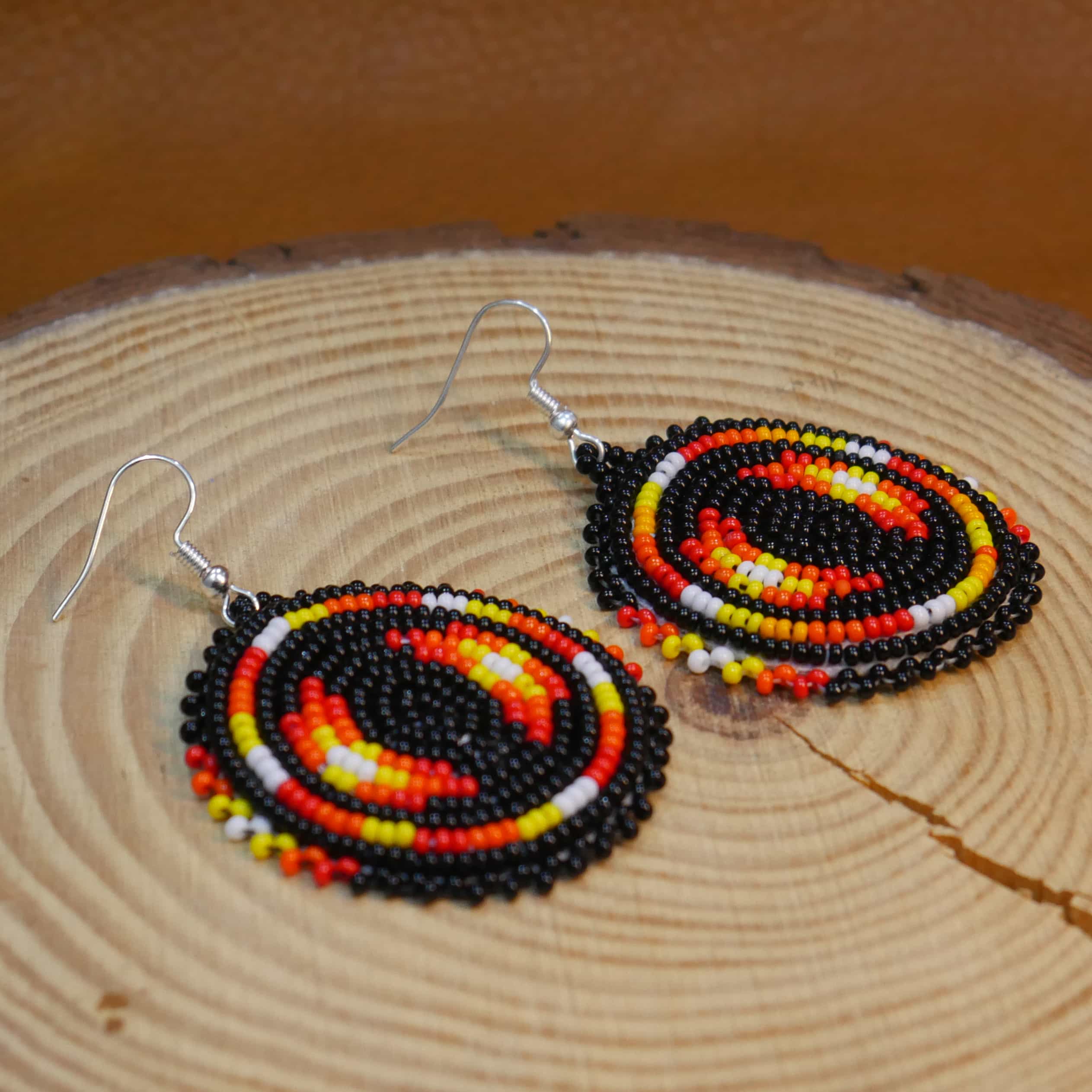 Native American Beaded Earrings Tribal beaded Earring ( Black )