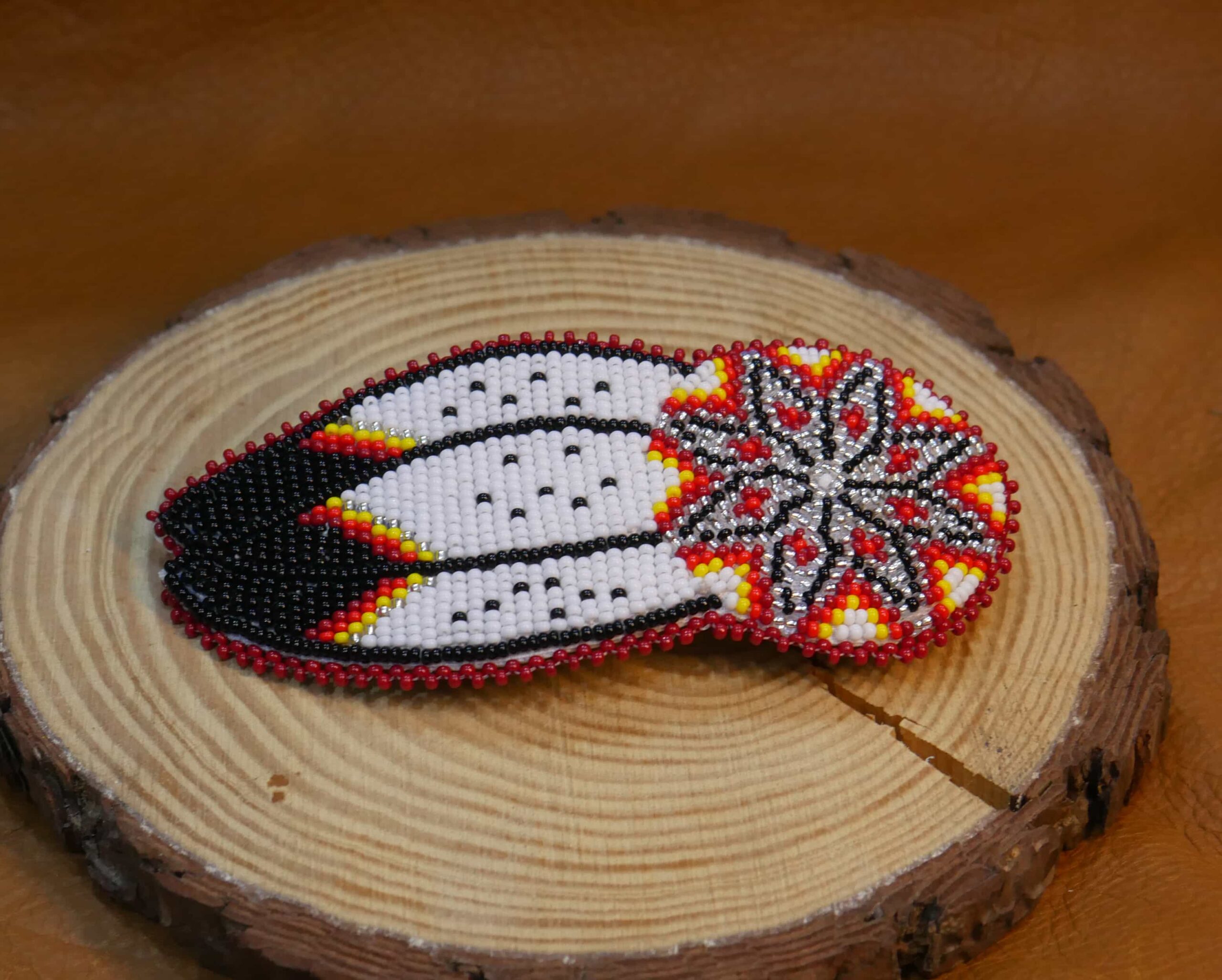 Native American Style Beaded Hair Clip Seed Beads Barrette (Brownish Red )