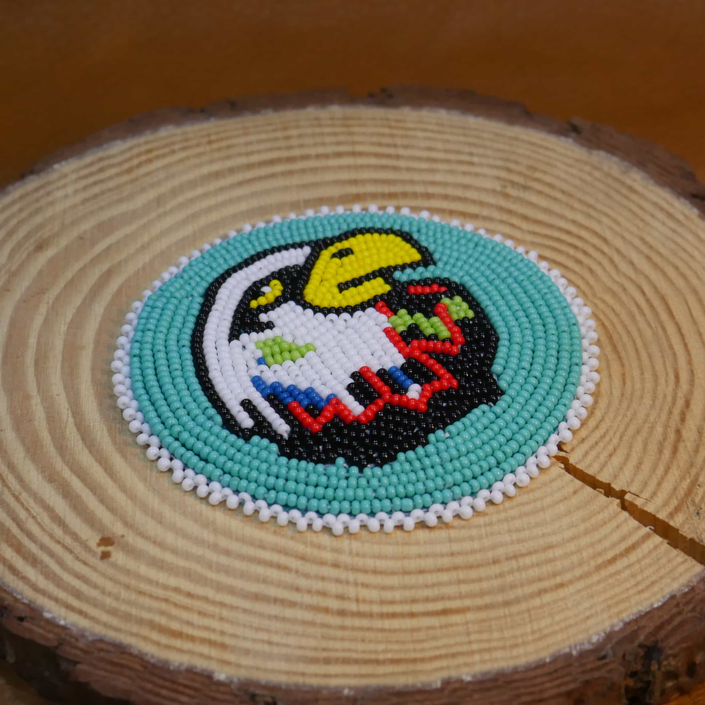 2.75 inch Star seed bead Rosette beaded patch, medallion, rosette applique Turquoise Eagle