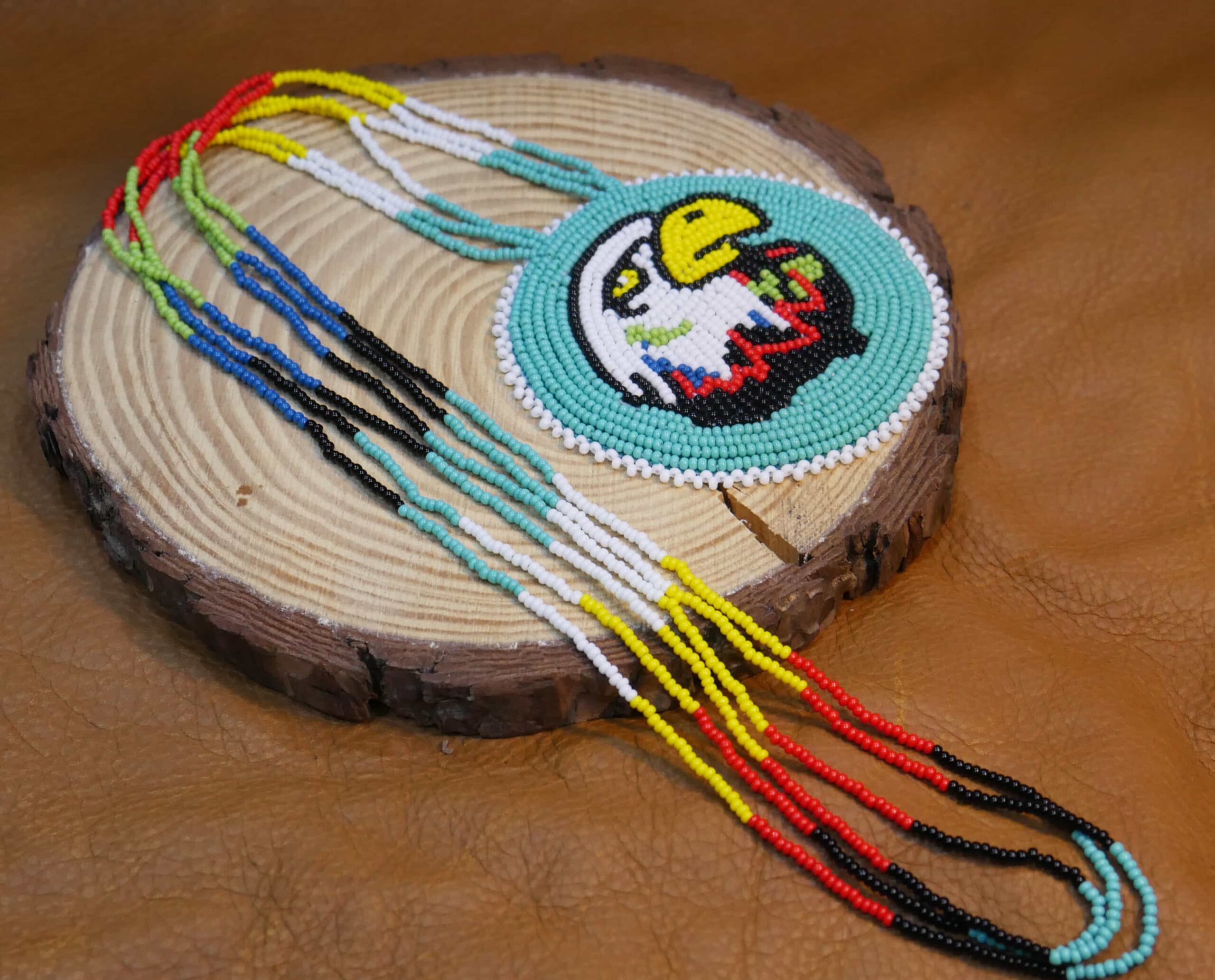 Native American Beaded Medallion Necklace (Turquoise Eagle)