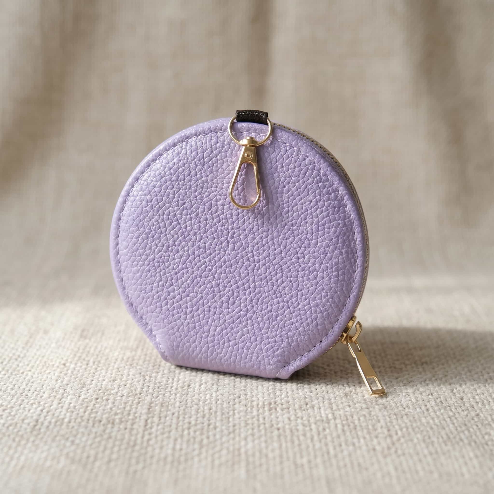 Leather Round Zipper Coin Bag Minimalist wallet (Purple)